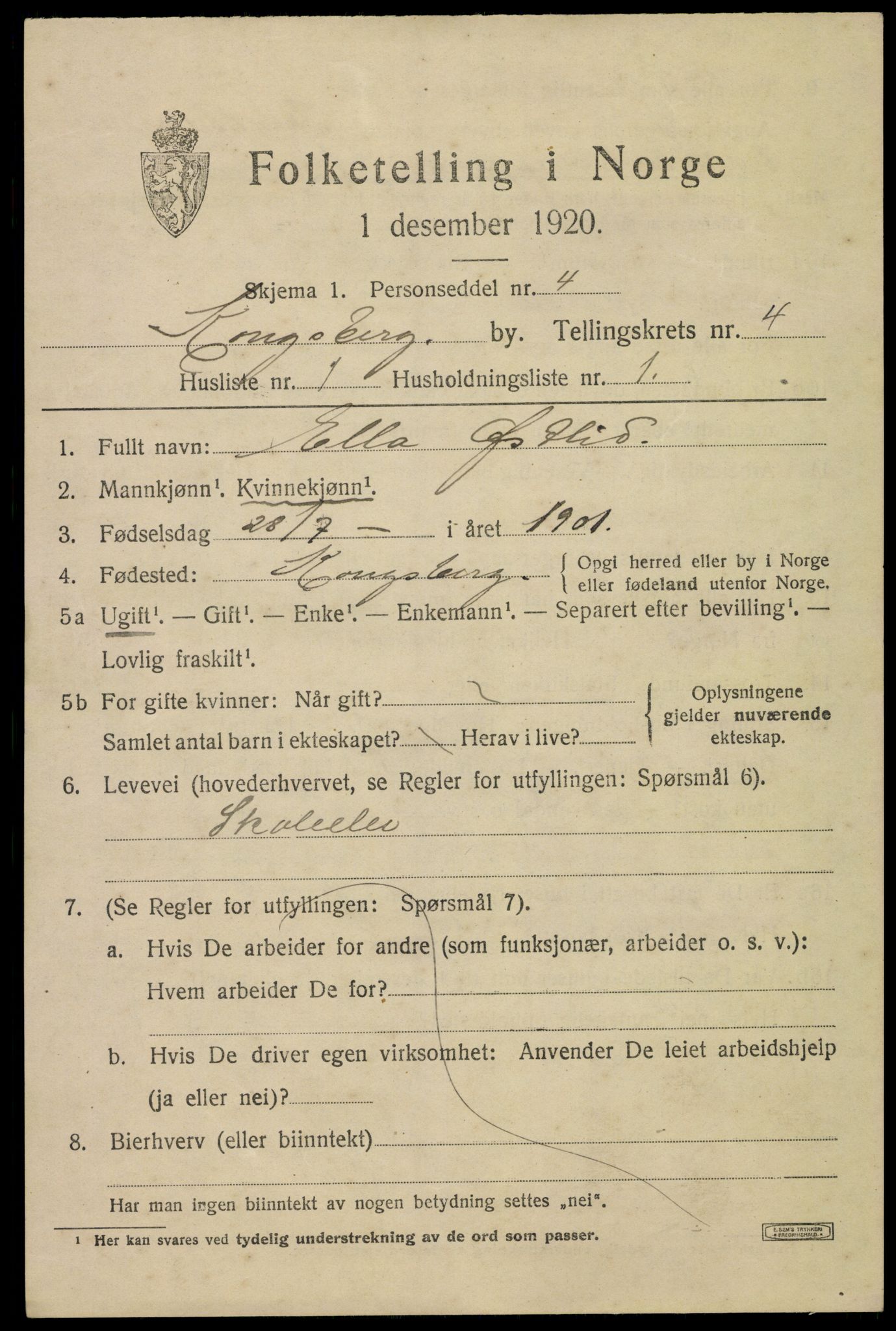 SAKO, 1920 census for Kongsberg, 1920, p. 10974