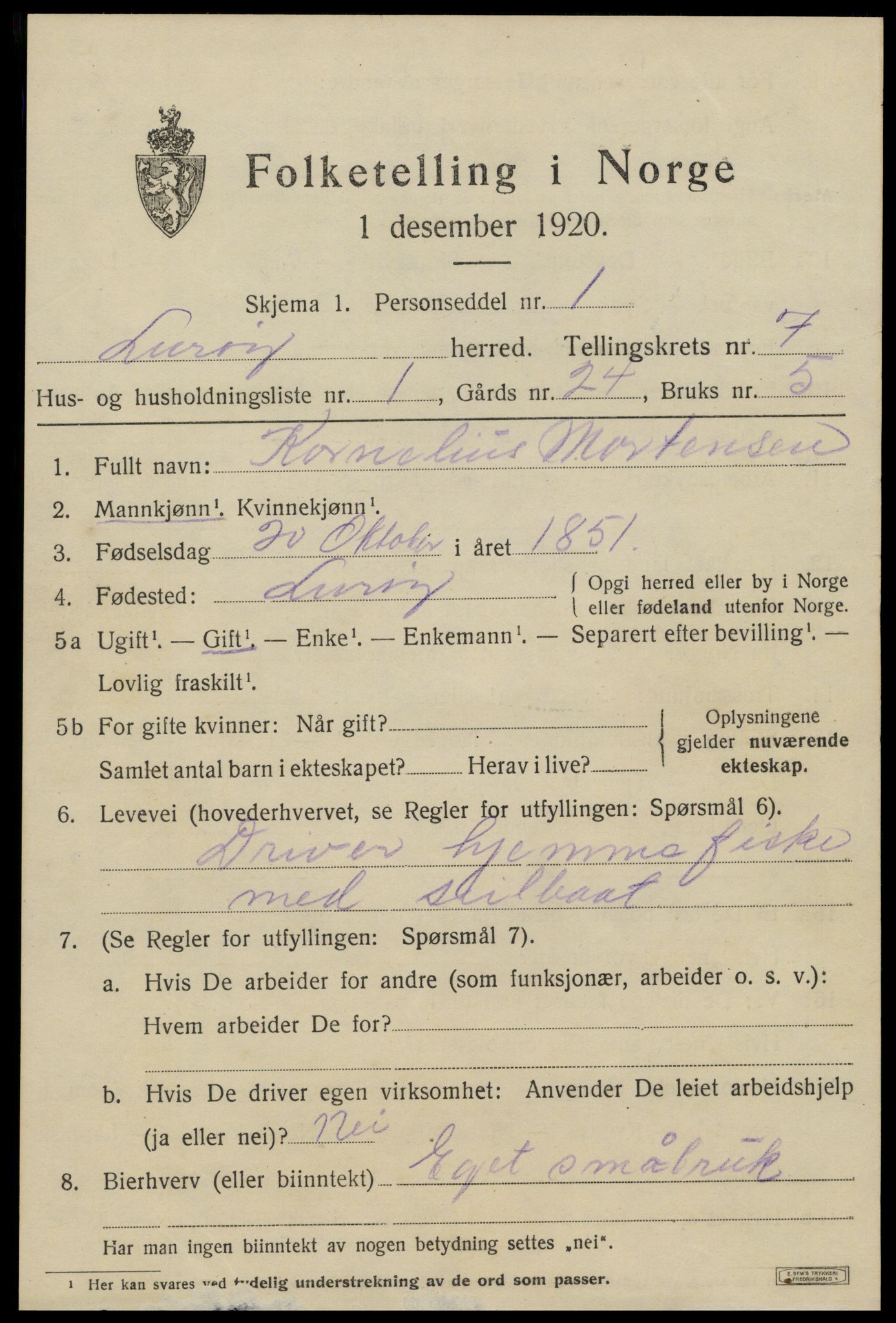 SAT, 1920 census for Lurøy, 1920, p. 3595