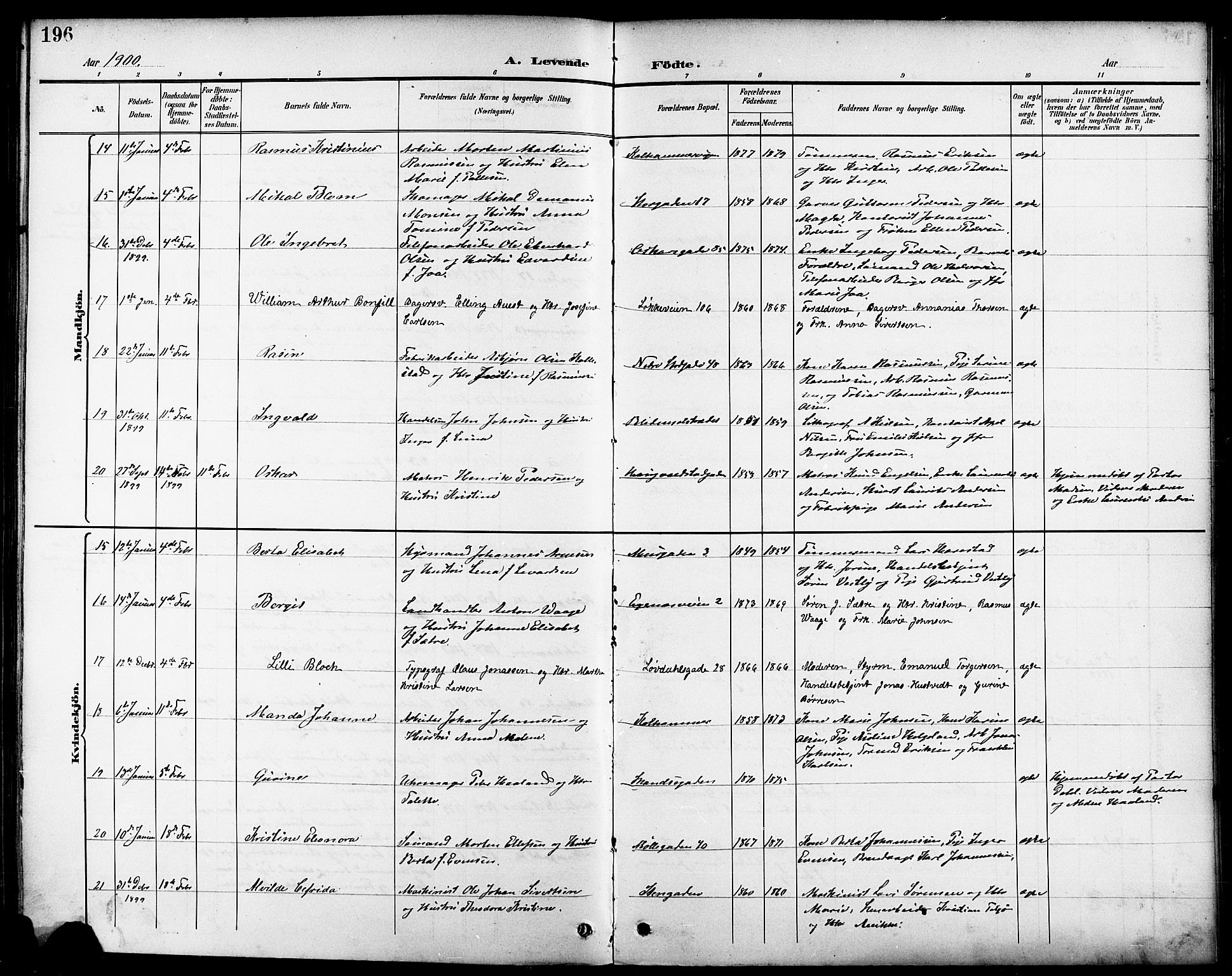 Domkirken sokneprestkontor, AV/SAST-A-101812/001/30/30BB/L0016: Parish register (copy) no. B 16, 1891-1902, p. 196