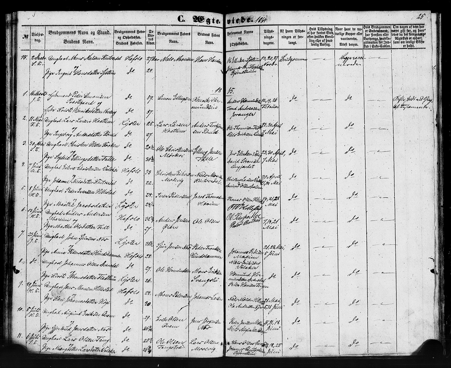 Hafslo sokneprestembete, AV/SAB-A-80301/H/Haa/Haaa/L0013: Parish register (official) no. A 13, 1854-1879, p. 25