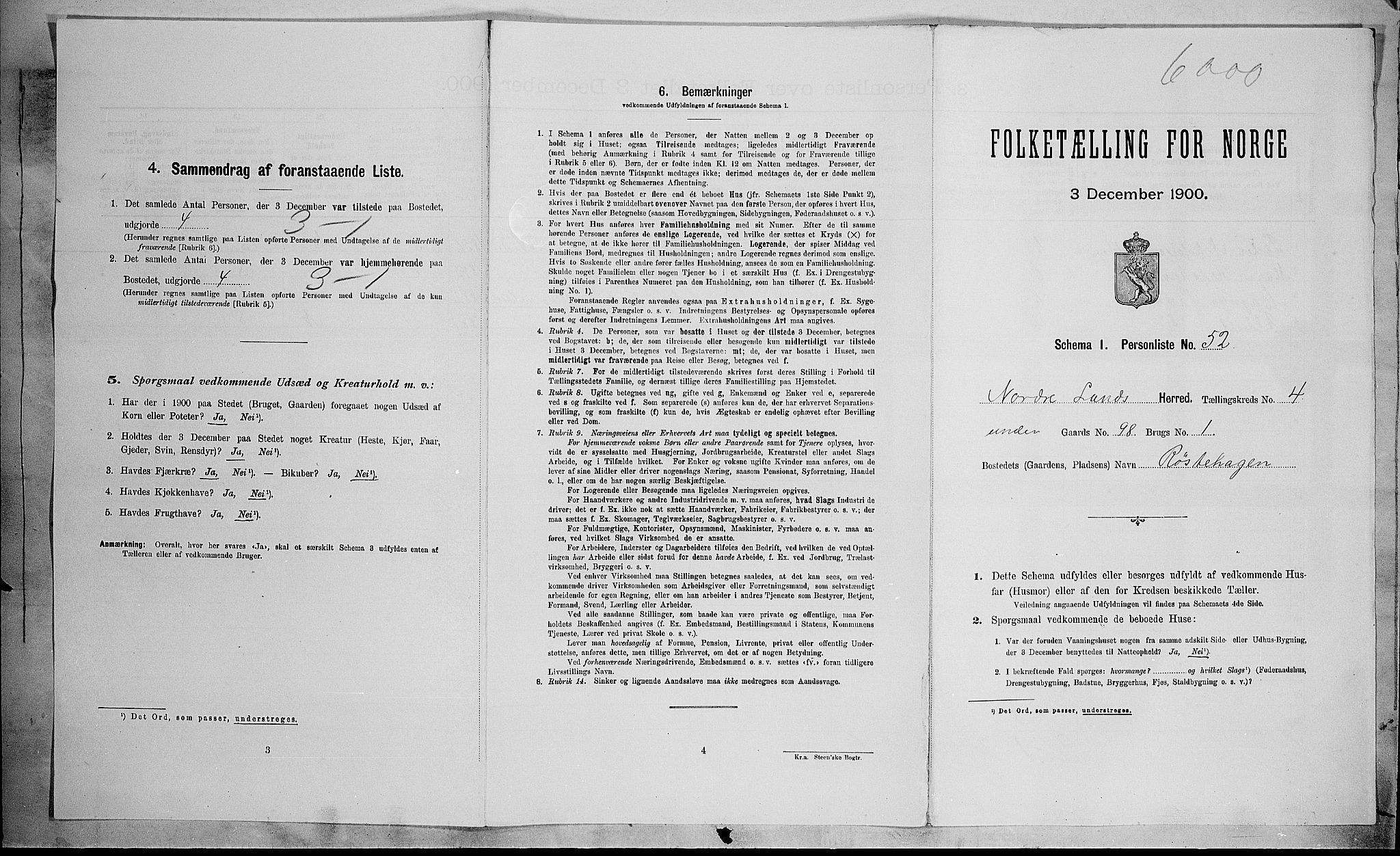 SAH, 1900 census for Nordre Land, 1900, p. 612
