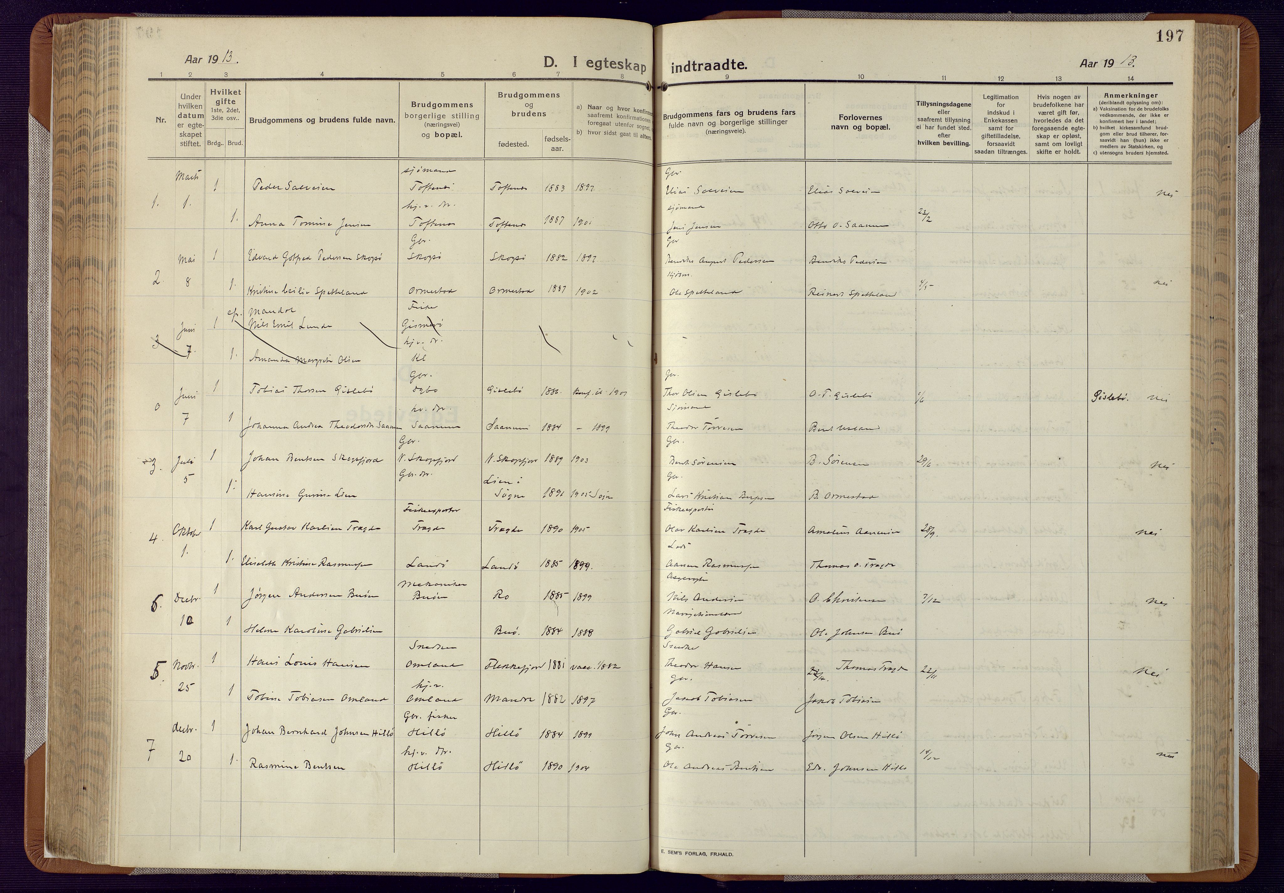 Mandal sokneprestkontor, SAK/1111-0030/F/Fa/Faa/L0022: Parish register (official) no. A 22, 1913-1925, p. 197