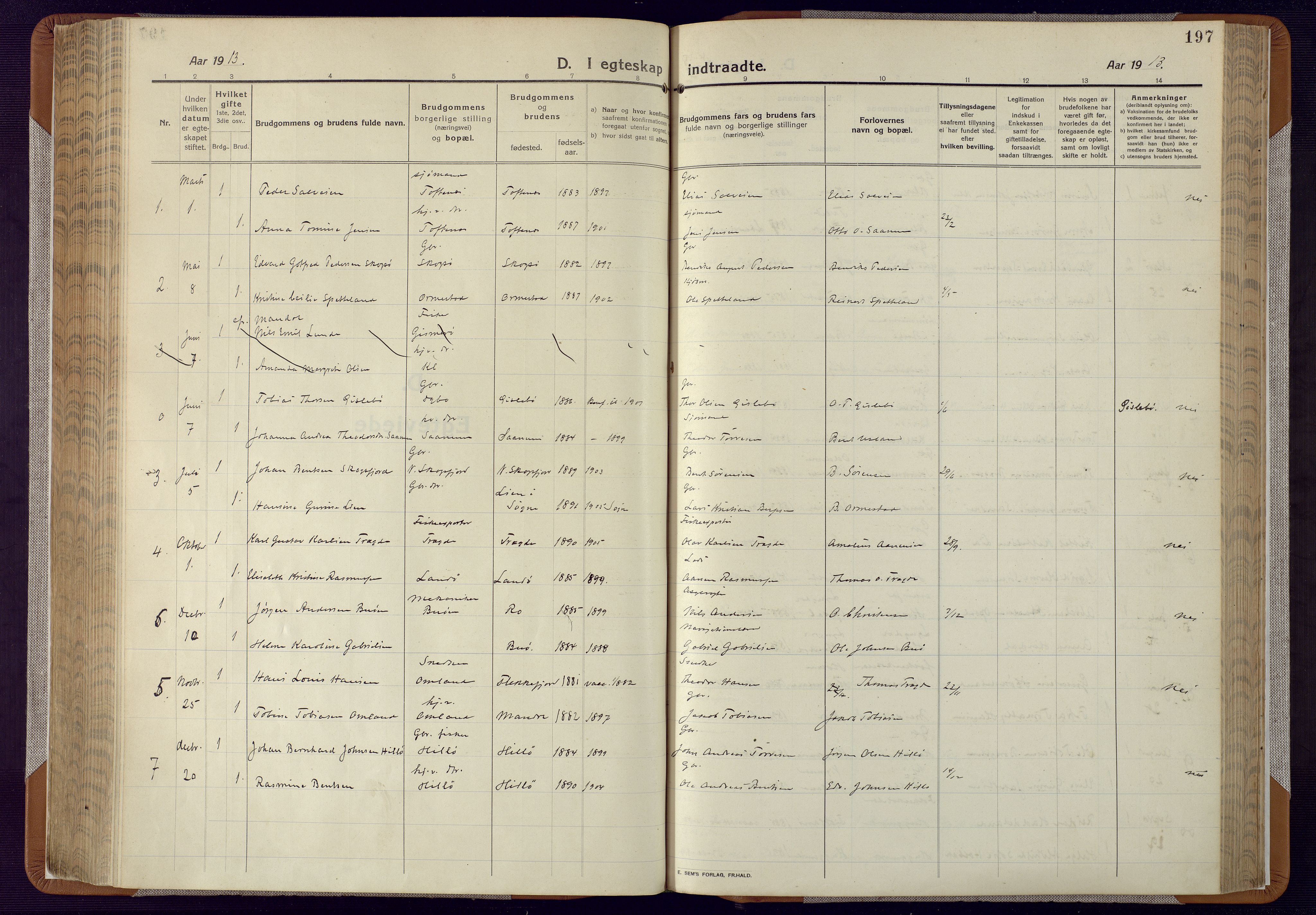 Mandal sokneprestkontor, AV/SAK-1111-0030/F/Fa/Faa/L0022: Parish register (official) no. A 22, 1913-1925, p. 197