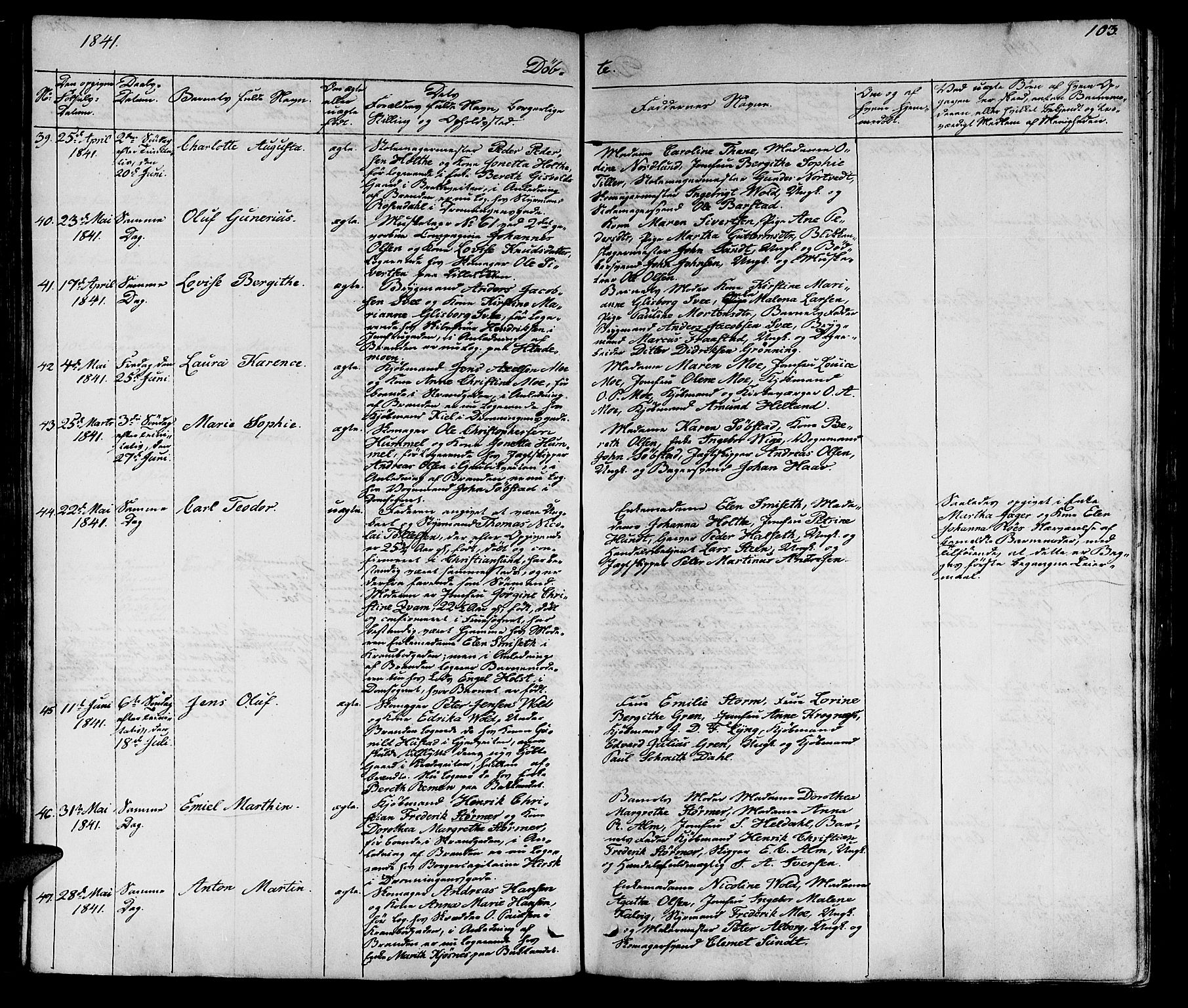 Ministerialprotokoller, klokkerbøker og fødselsregistre - Sør-Trøndelag, SAT/A-1456/602/L0136: Parish register (copy) no. 602C04, 1833-1845, p. 103