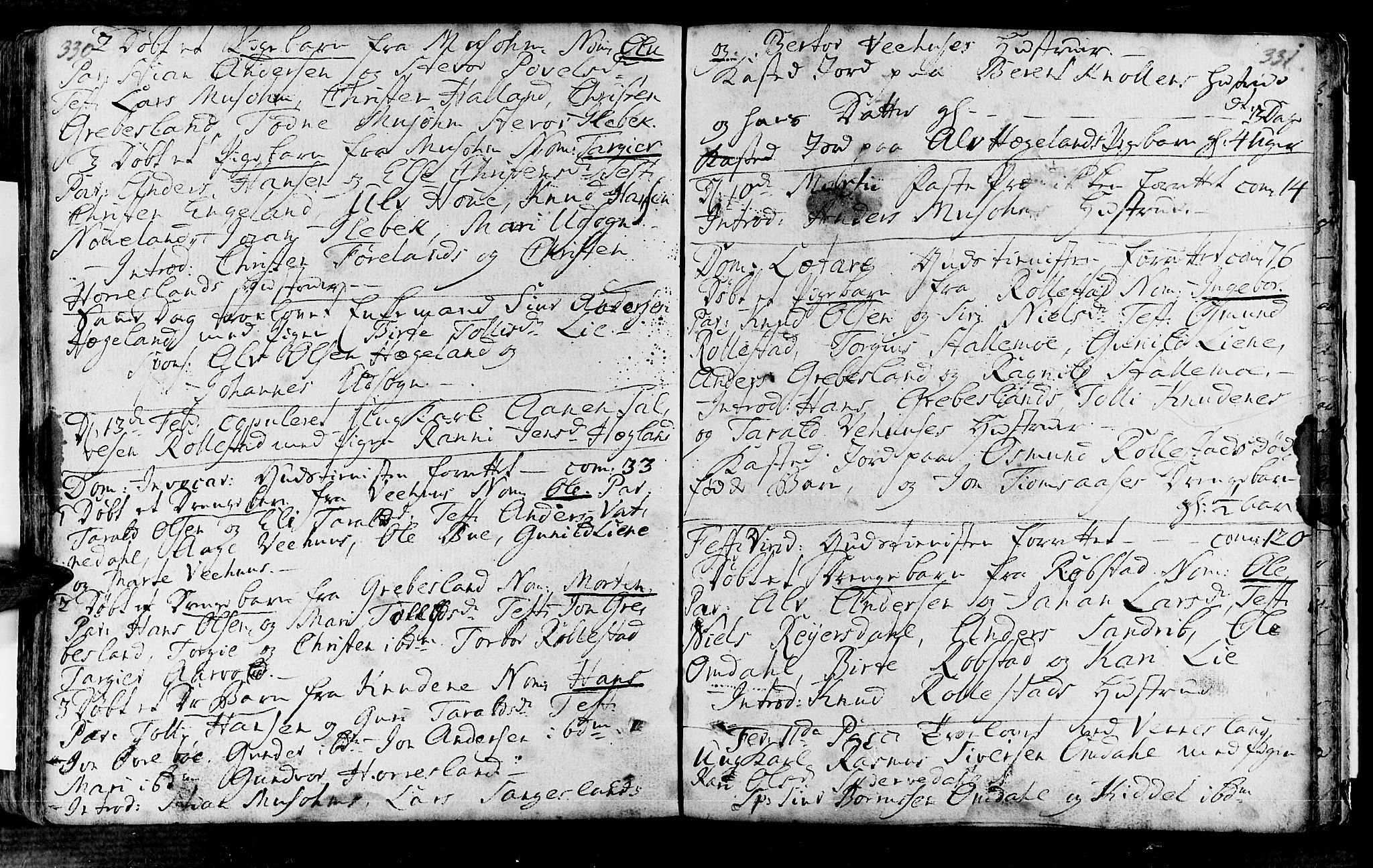 Vennesla sokneprestkontor, SAK/1111-0045/Fa/Fac/L0001: Parish register (official) no. A 1, 1743-1784, p. 330-331