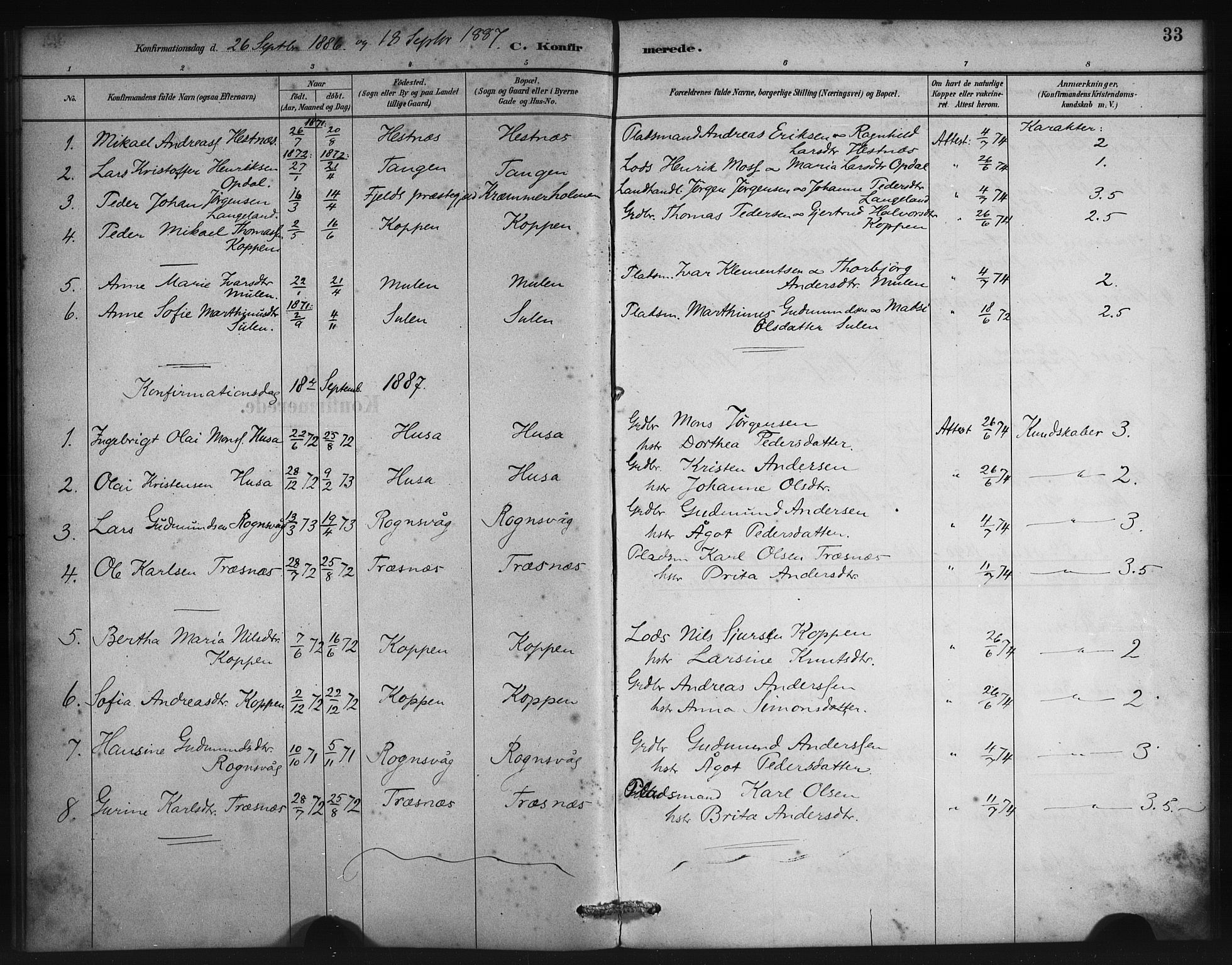 Lindås Sokneprestembete, SAB/A-76701/H/Haa: Parish register (official) no. D 1, 1886-1896, p. 33