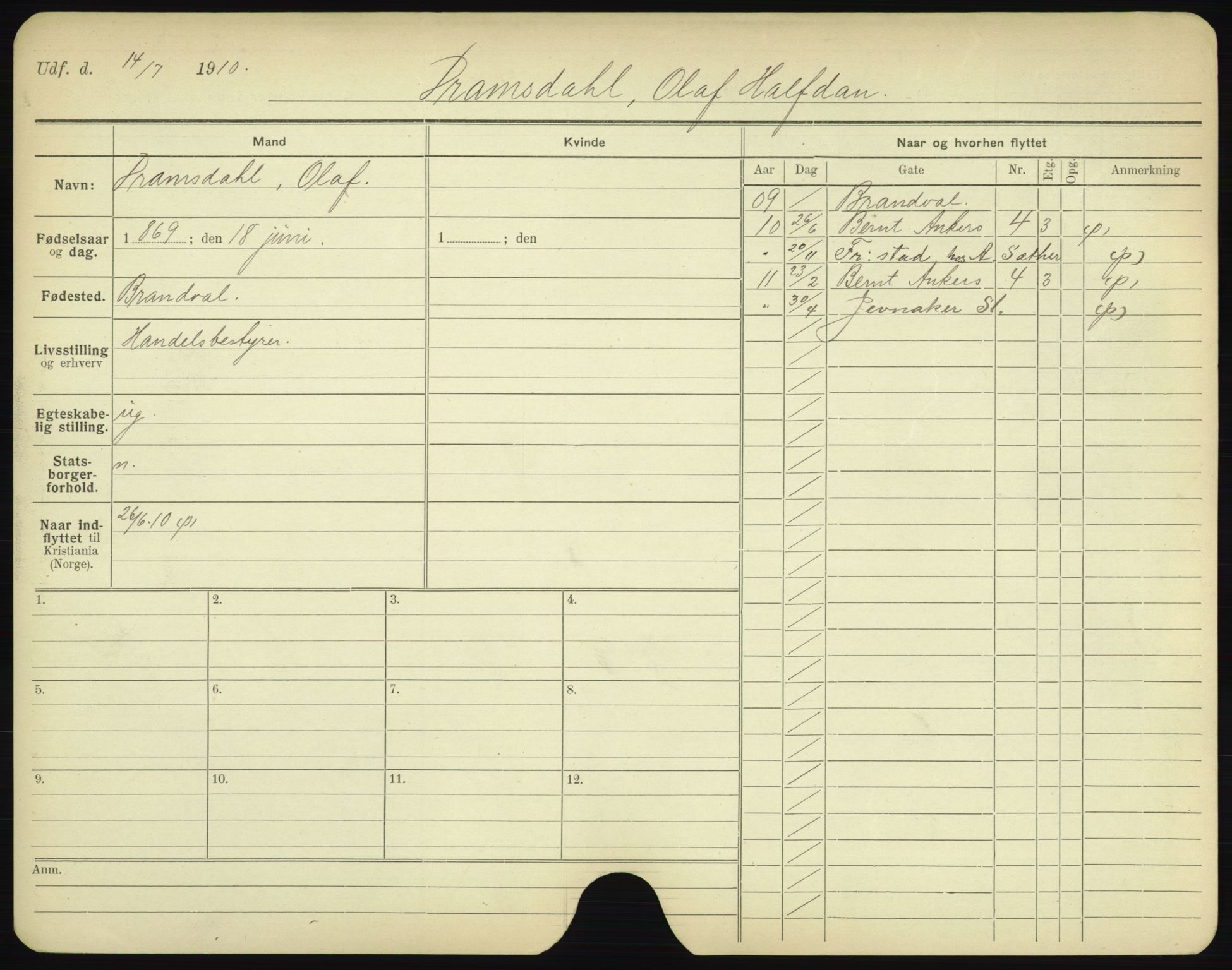 Oslo folkeregister, Registerkort, AV/SAO-A-11715/F/Fa/Fac/L0002: Menn, 1906-1914, p. 663a