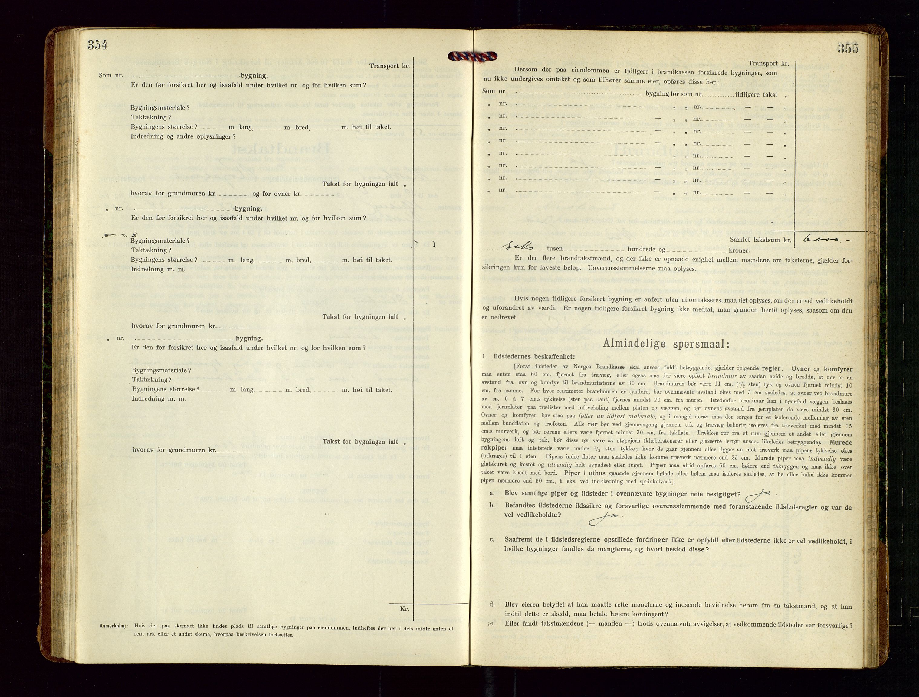 Nedstrand lensmannskontor, SAST/A-100236/Gob/L0002: "Brandtakstprotokol for Nerstrand lensmandsdistrikt Rogaland Fylke", 1916-1949, p. 354-355