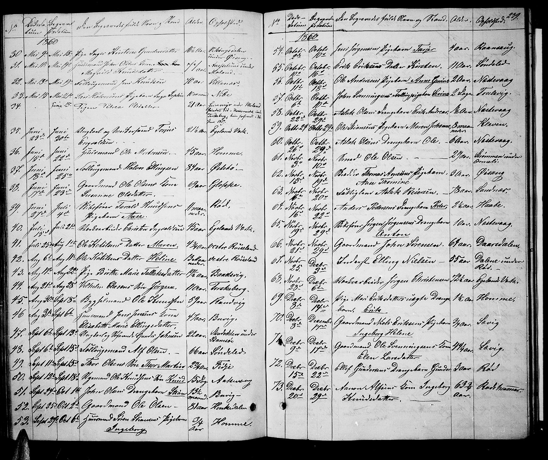 Søndeled sokneprestkontor, AV/SAK-1111-0038/F/Fb/L0004: Parish register (copy) no. B 4, 1857-1884, p. 239