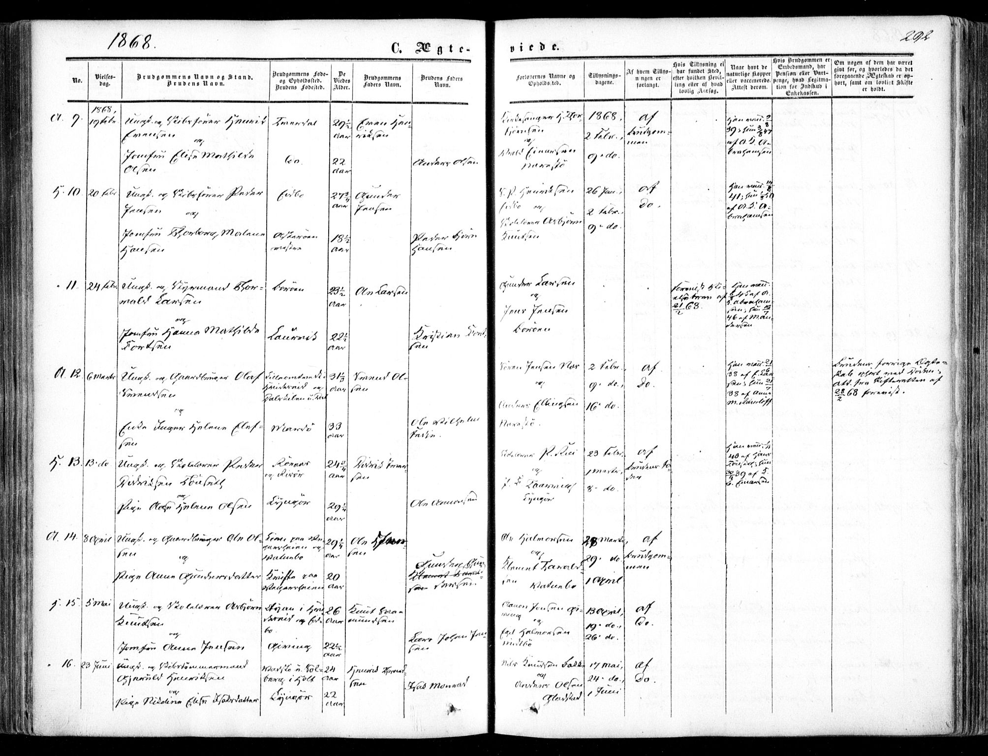 Dypvåg sokneprestkontor, AV/SAK-1111-0007/F/Fa/Faa/L0006: Parish register (official) no. A 6, 1855-1872, p. 292