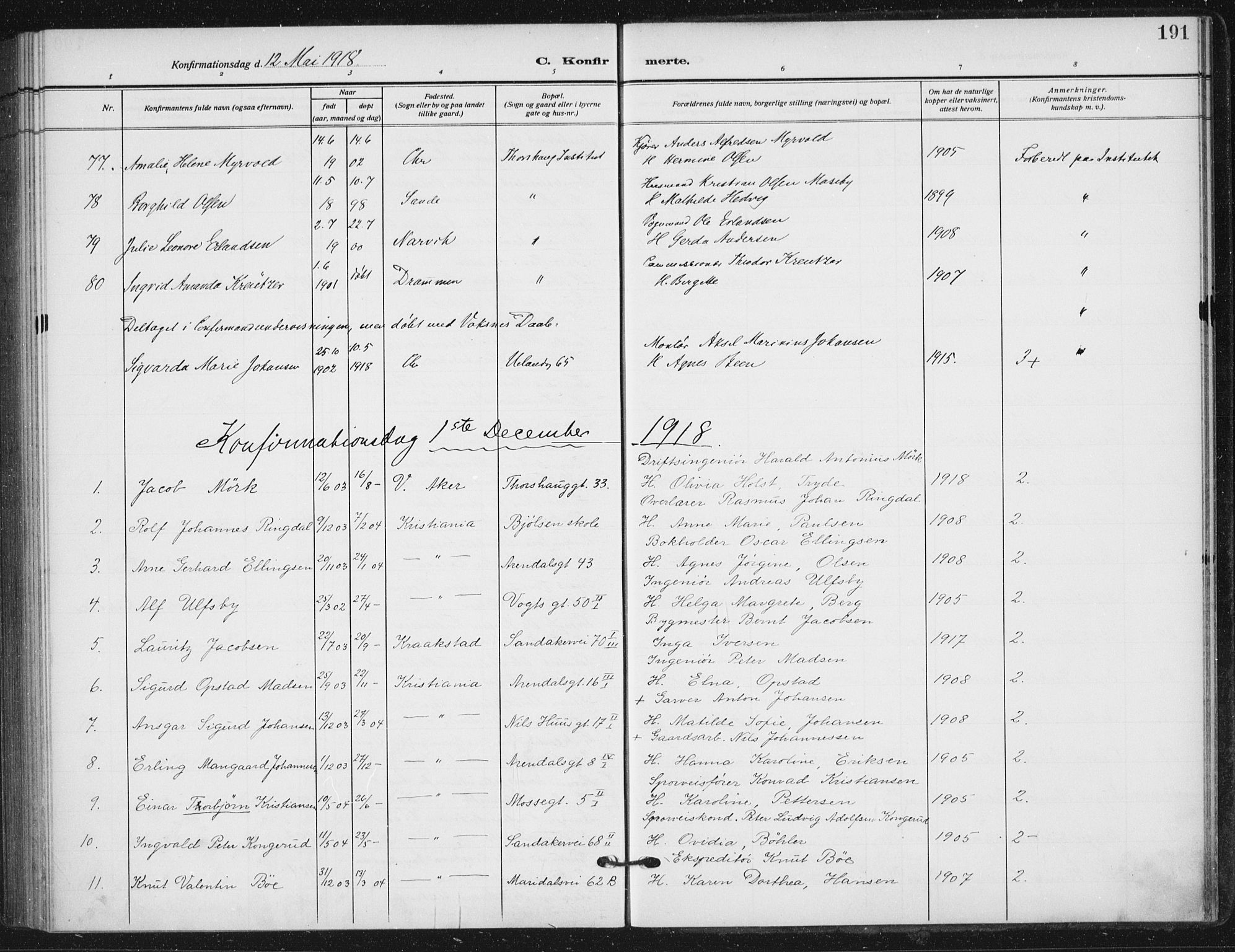Sagene prestekontor Kirkebøker, SAO/A-10796/F/L0008: Parish register (official) no. 8, 1910-1919, p. 191