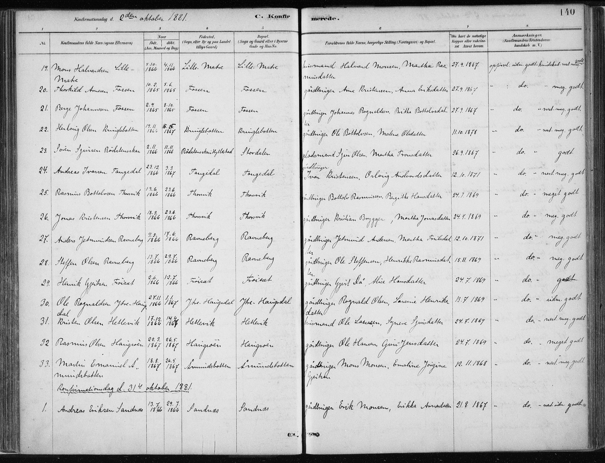 Masfjorden Sokneprestembete, SAB/A-77001: Parish register (official) no. B  1, 1876-1899, p. 140