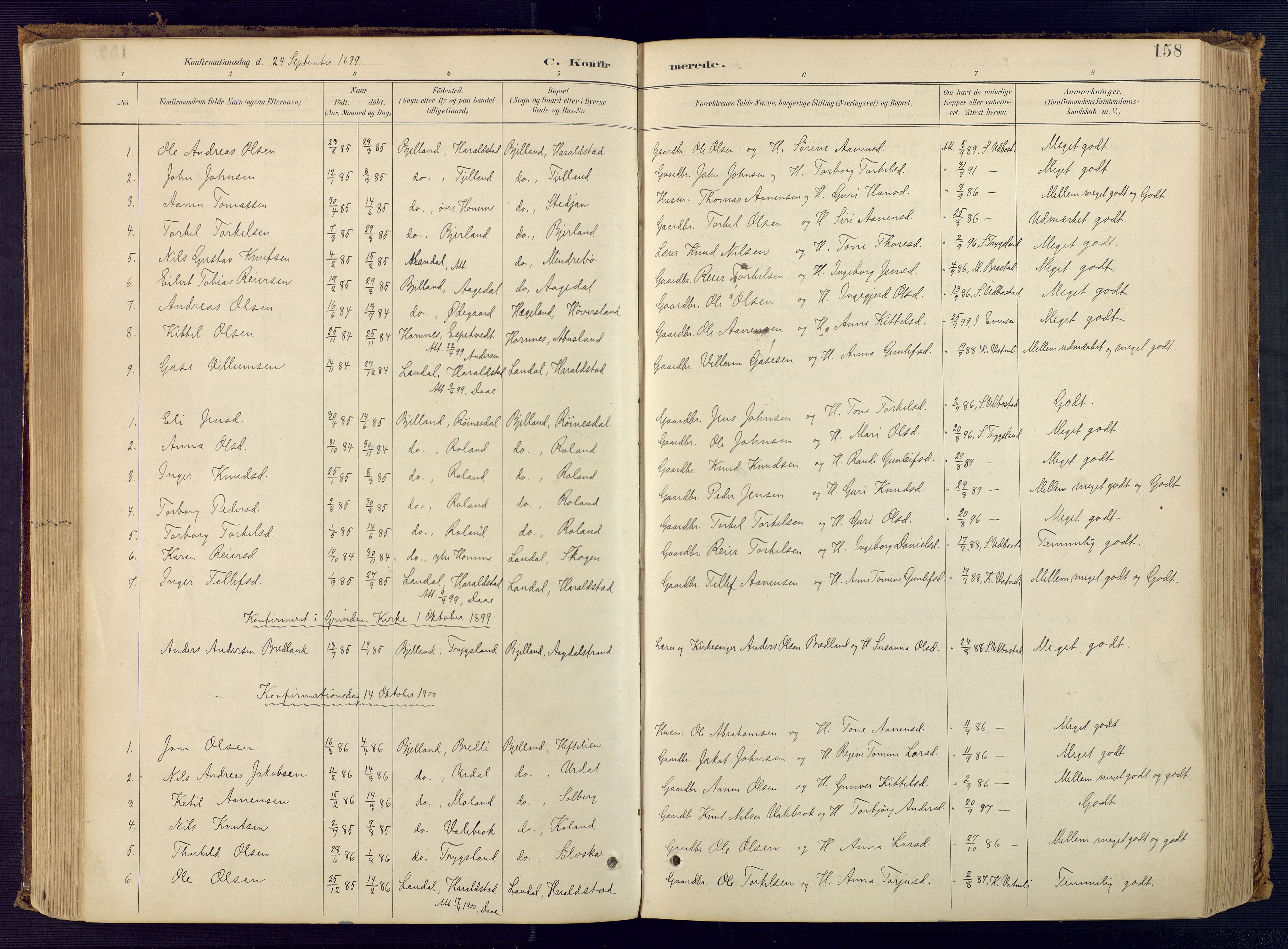 Bjelland sokneprestkontor, SAK/1111-0005/F/Fa/Faa/L0004: Parish register (official) no. A 4, 1887-1923, p. 158