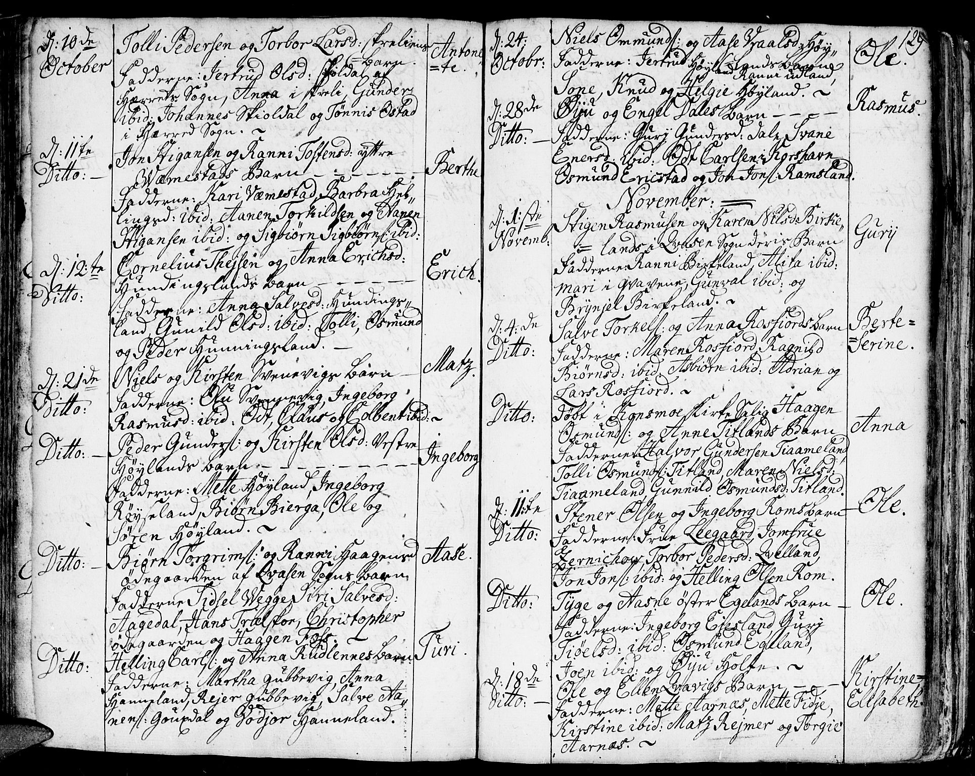 Lyngdal sokneprestkontor, AV/SAK-1111-0029/F/Fa/Fac/L0001: Parish register (official) no. A 1, 1727-1779, p. 129