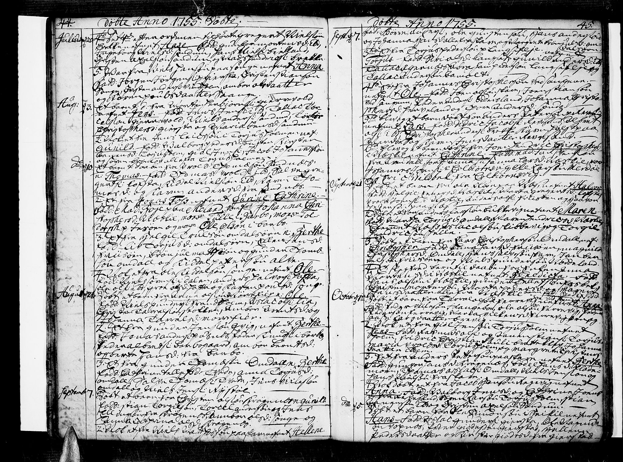 Tromøy sokneprestkontor, SAK/1111-0041/F/Fa/L0001: Parish register (official) no. A 1, 1747-1793, p. 44-45