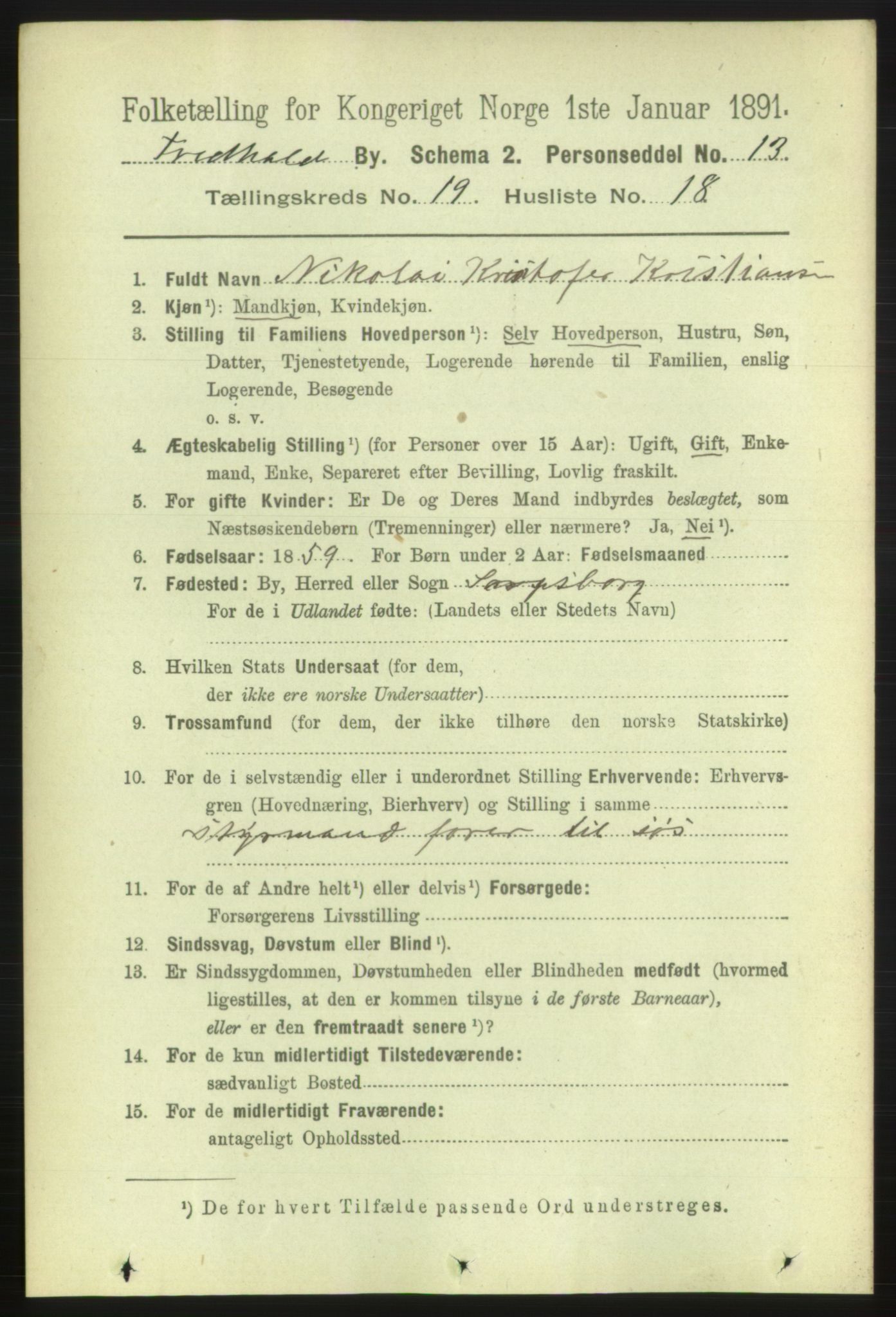 RA, 1891 census for 0101 Fredrikshald, 1891, p. 12177