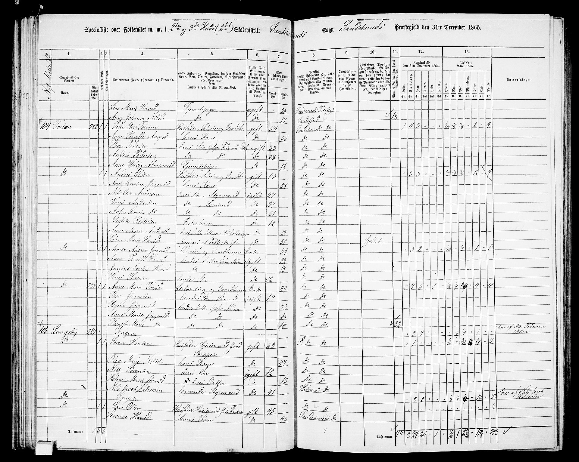 RA, 1865 census for Sandeherred/Sandeherred, 1865, p. 60