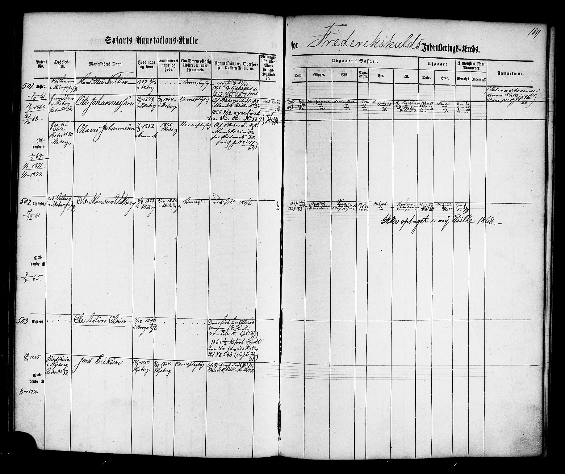 Halden mønstringskontor, AV/SAO-A-10569a/F/Fc/Fca/L0001: Annotasjonsrulle, 1860-1868, p. 153