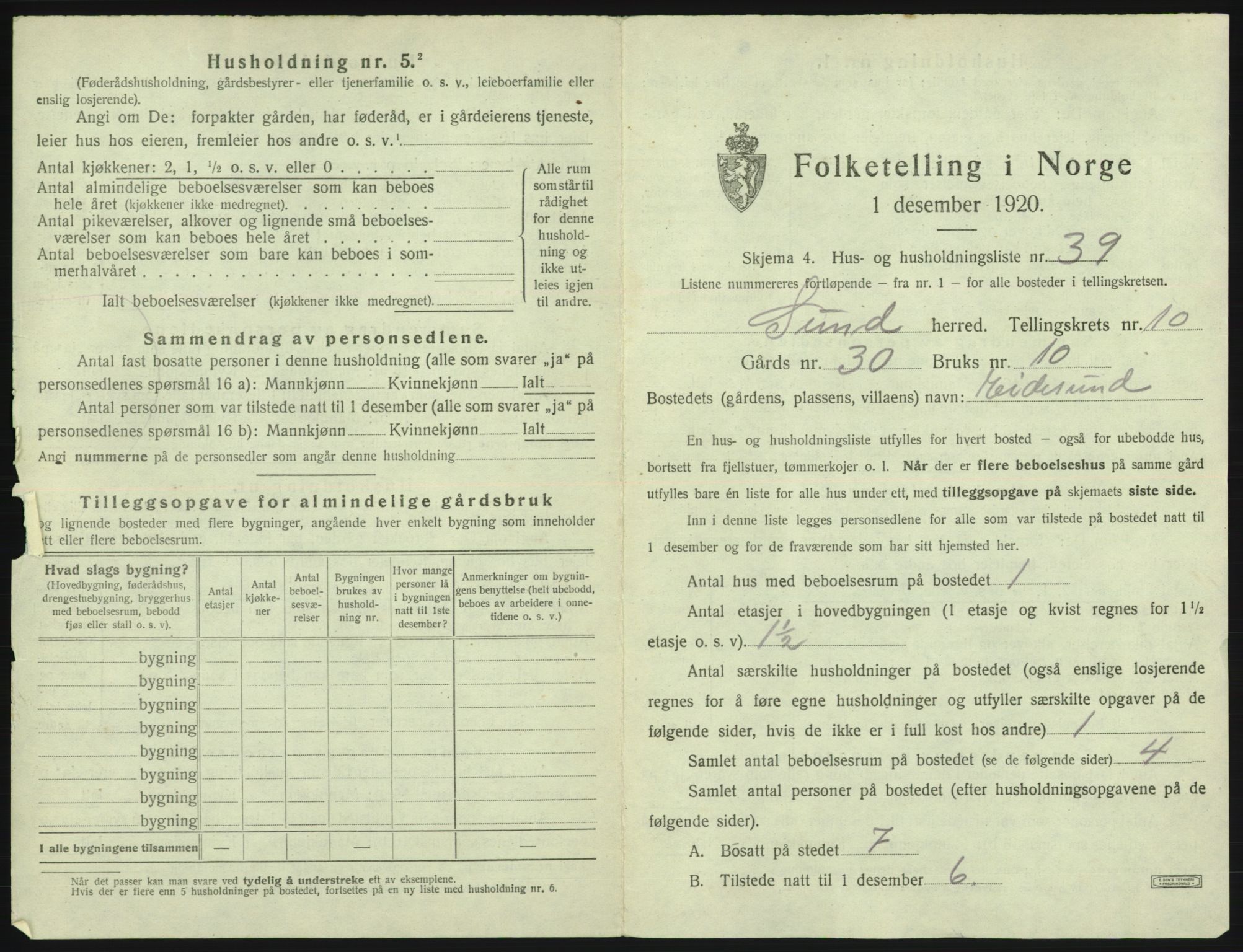 SAB, 1920 census for Sund, 1920, p. 913