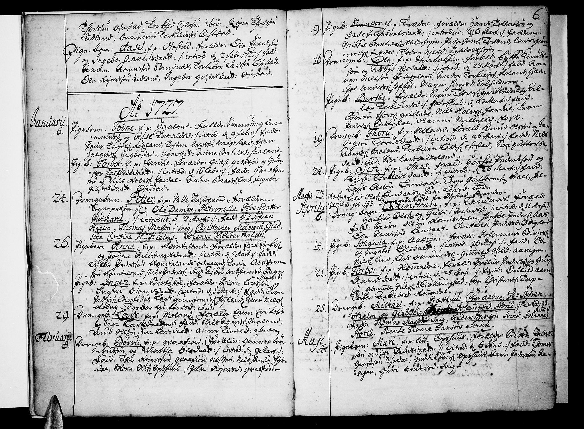 Sør-Audnedal sokneprestkontor, SAK/1111-0039/F/Fa/Fab/L0001: Parish register (official) no. A 1 /1, 1726-1766, p. 6