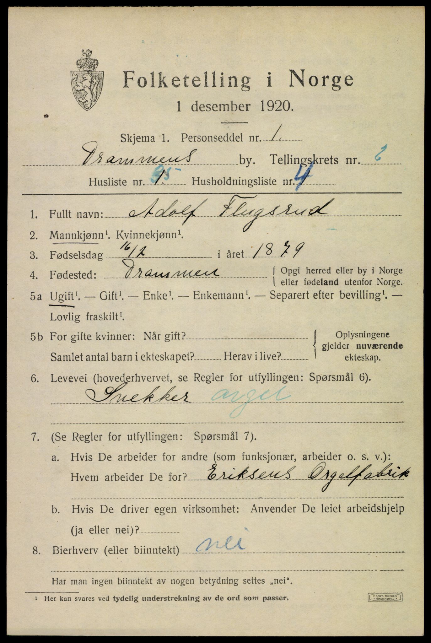 SAKO, 1920 census for Drammen, 1920, p. 25517