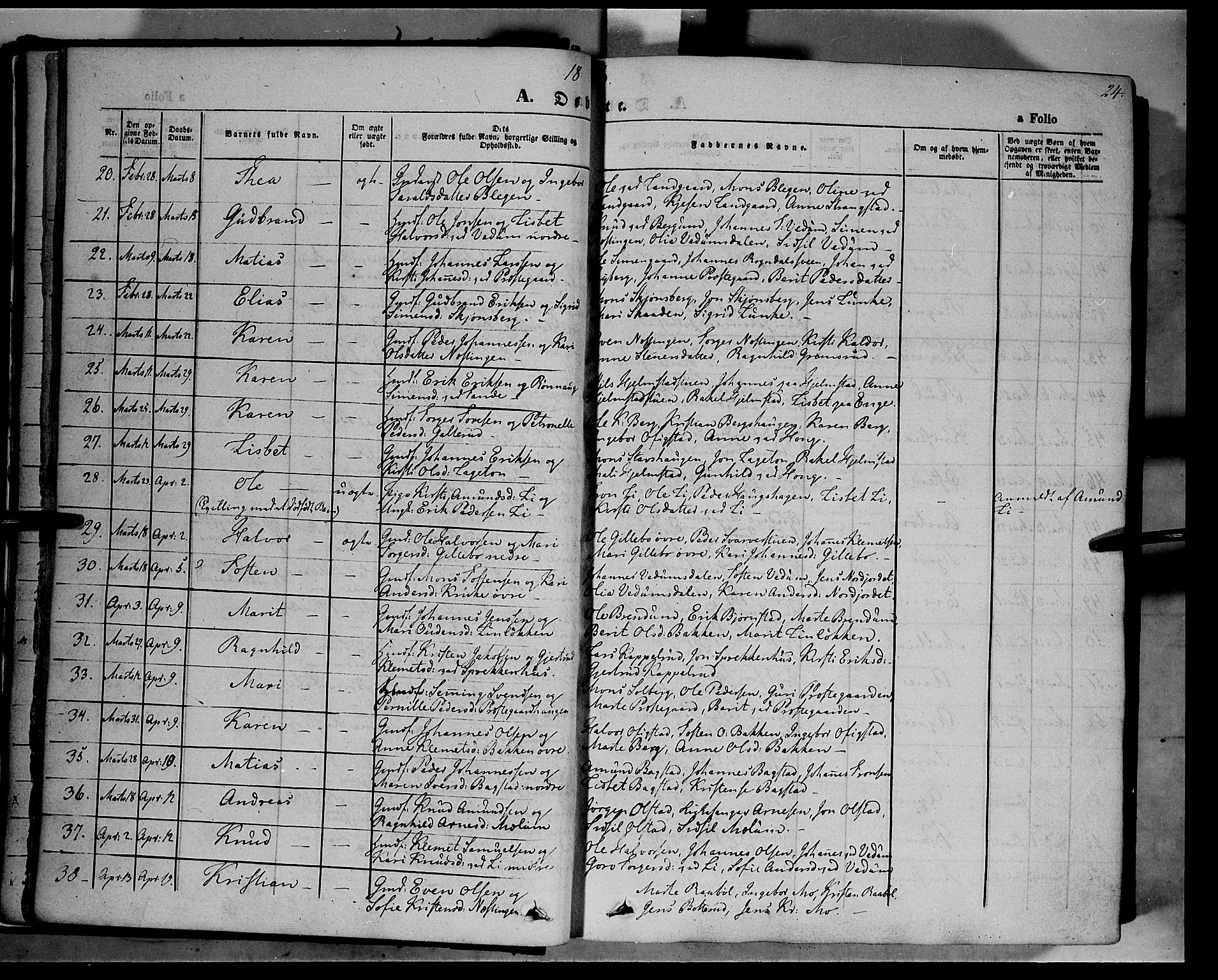 Øyer prestekontor, AV/SAH-PREST-084/H/Ha/Haa/L0005: Parish register (official) no. 5, 1842-1857, p. 24