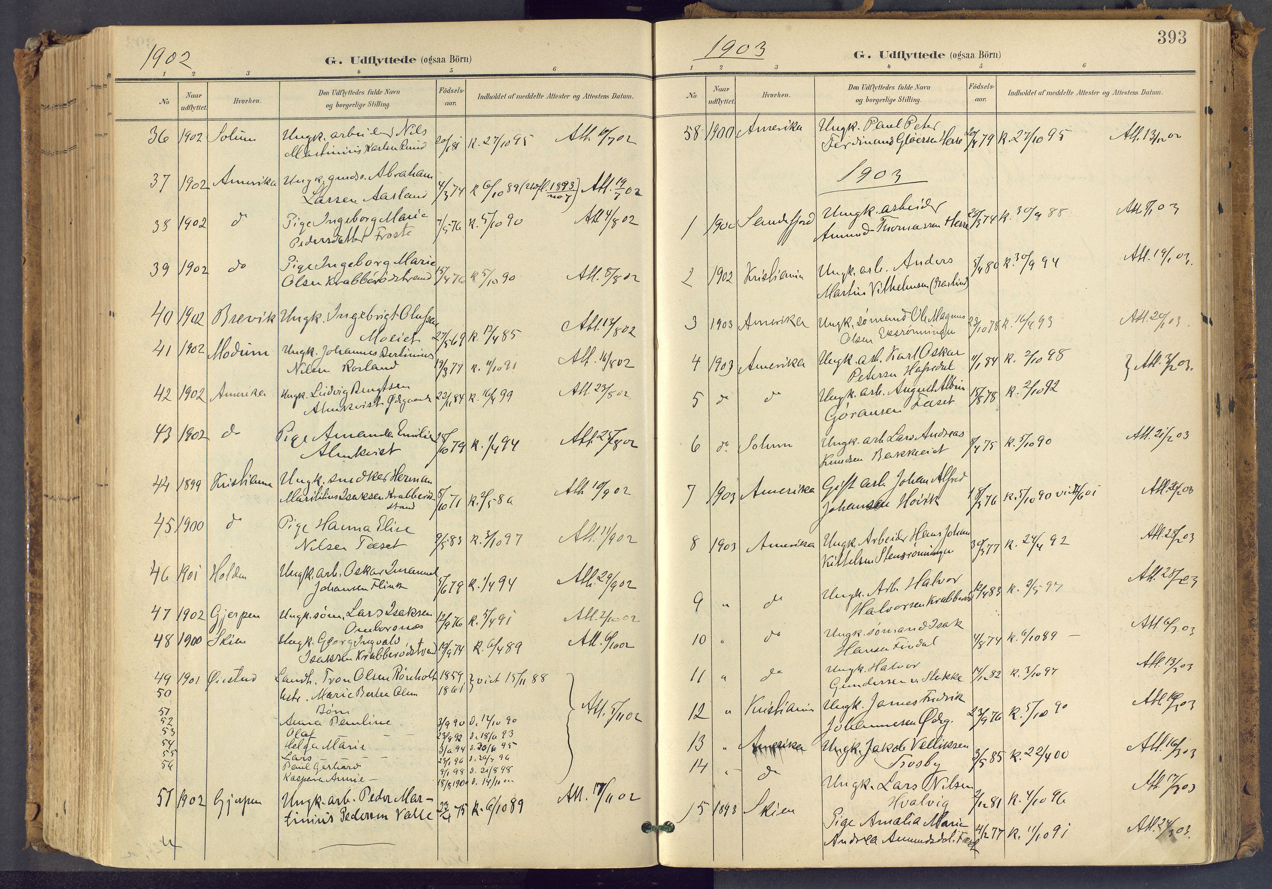 Bamble kirkebøker, SAKO/A-253/F/Fa/L0009: Parish register (official) no. I 9, 1901-1917, p. 393