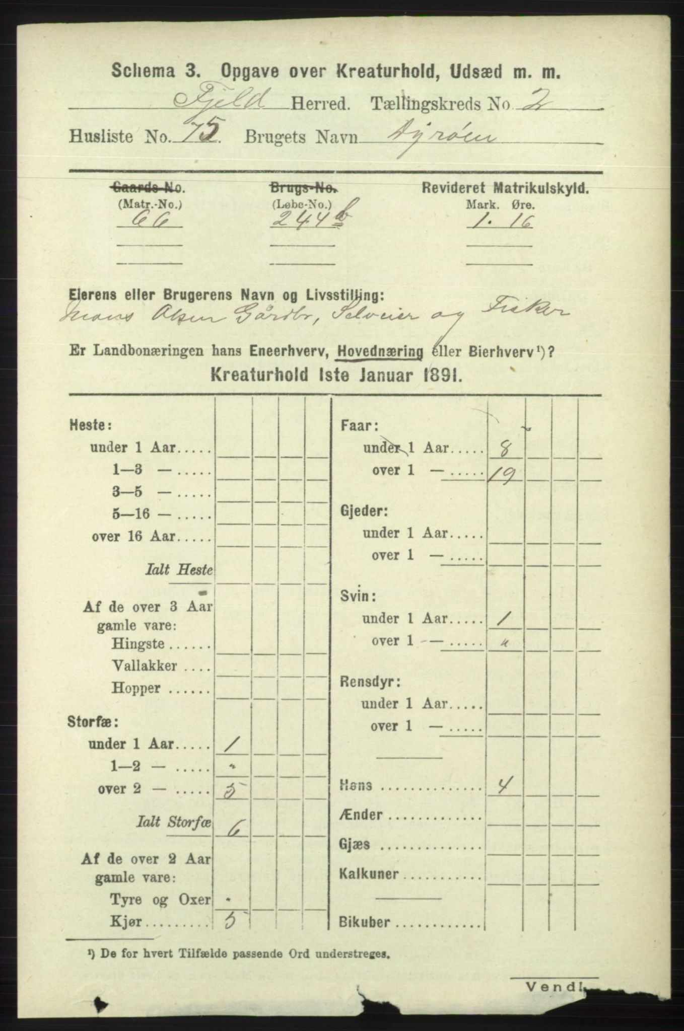 RA, 1891 census for 1246 Fjell, 1891, p. 4168