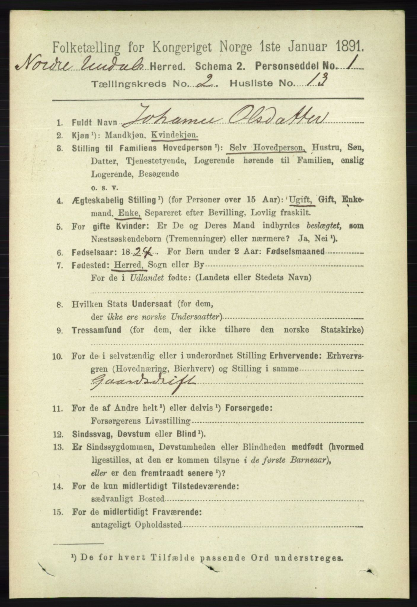 RA, 1891 census for 1028 Nord-Audnedal, 1891, p. 409