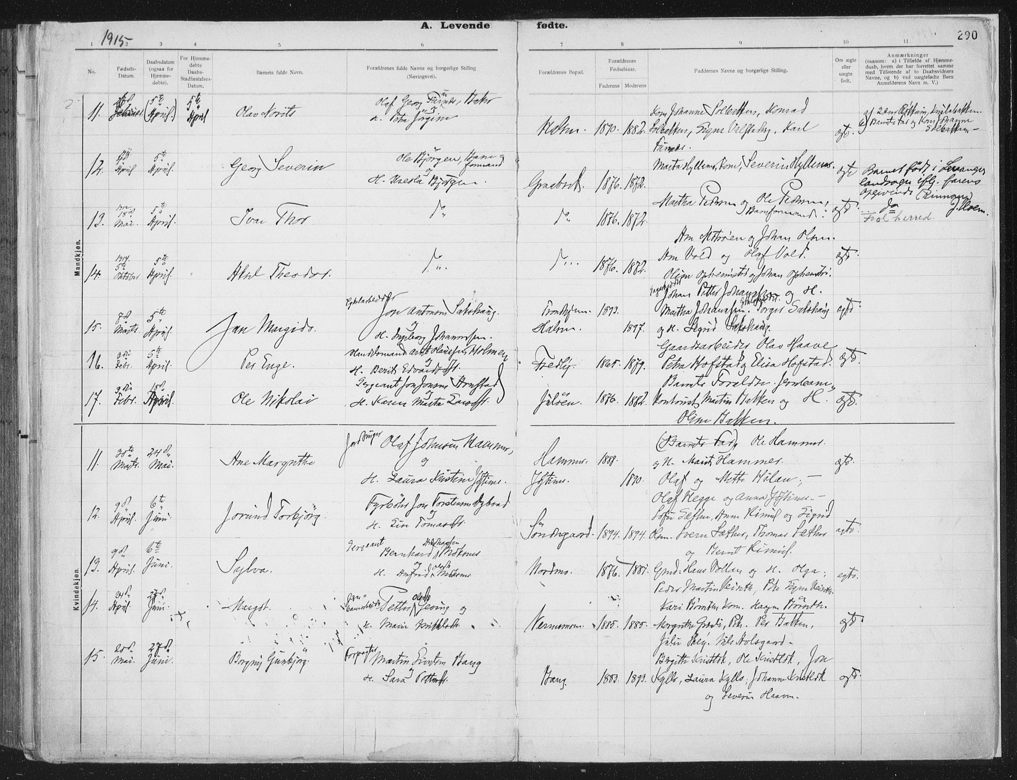 Ministerialprotokoller, klokkerbøker og fødselsregistre - Nord-Trøndelag, AV/SAT-A-1458/709/L0082: Parish register (official) no. 709A22, 1896-1916, p. 290