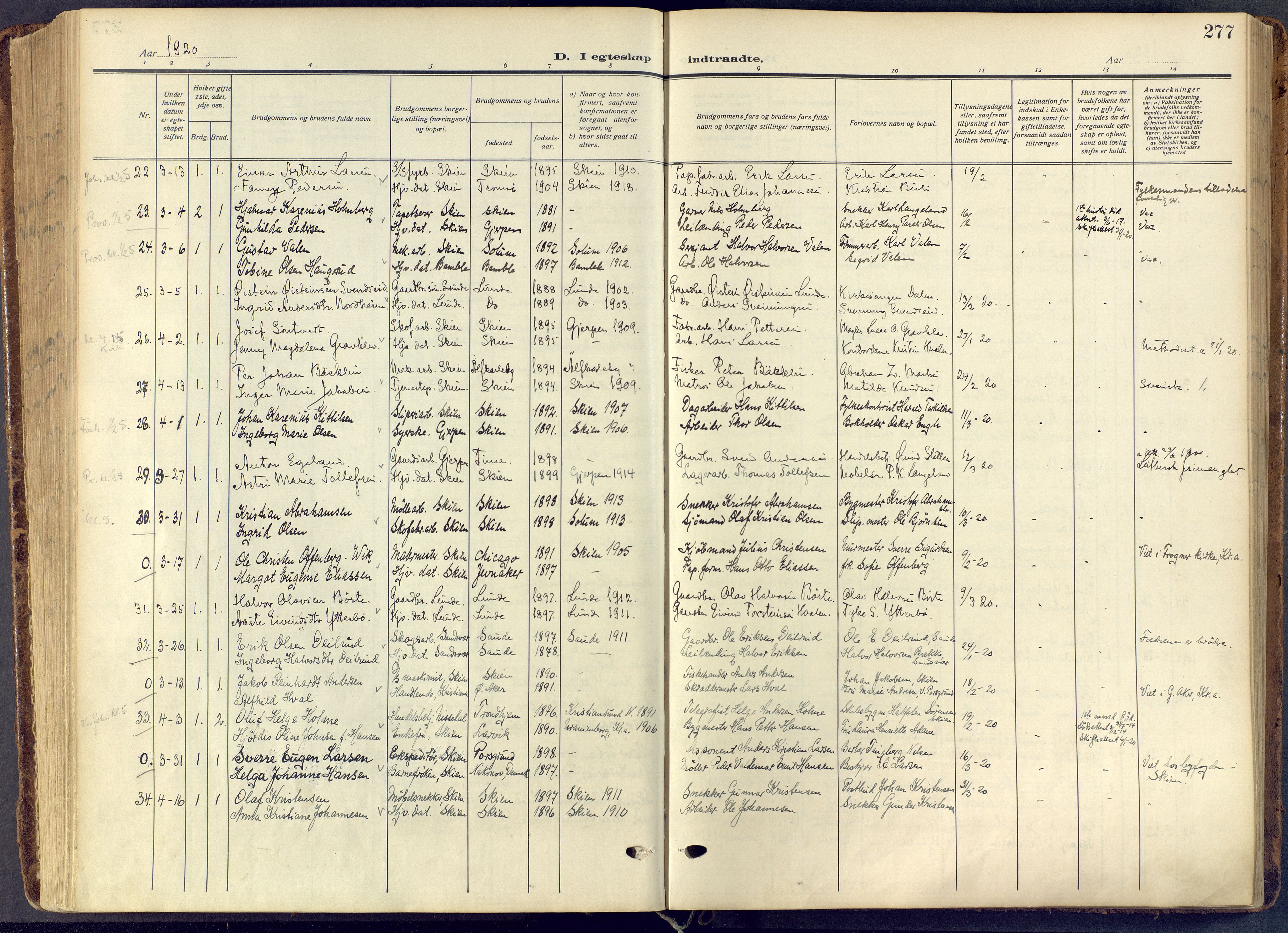 Skien kirkebøker, AV/SAKO-A-302/F/Fa/L0013: Parish register (official) no. 13, 1915-1921, p. 277