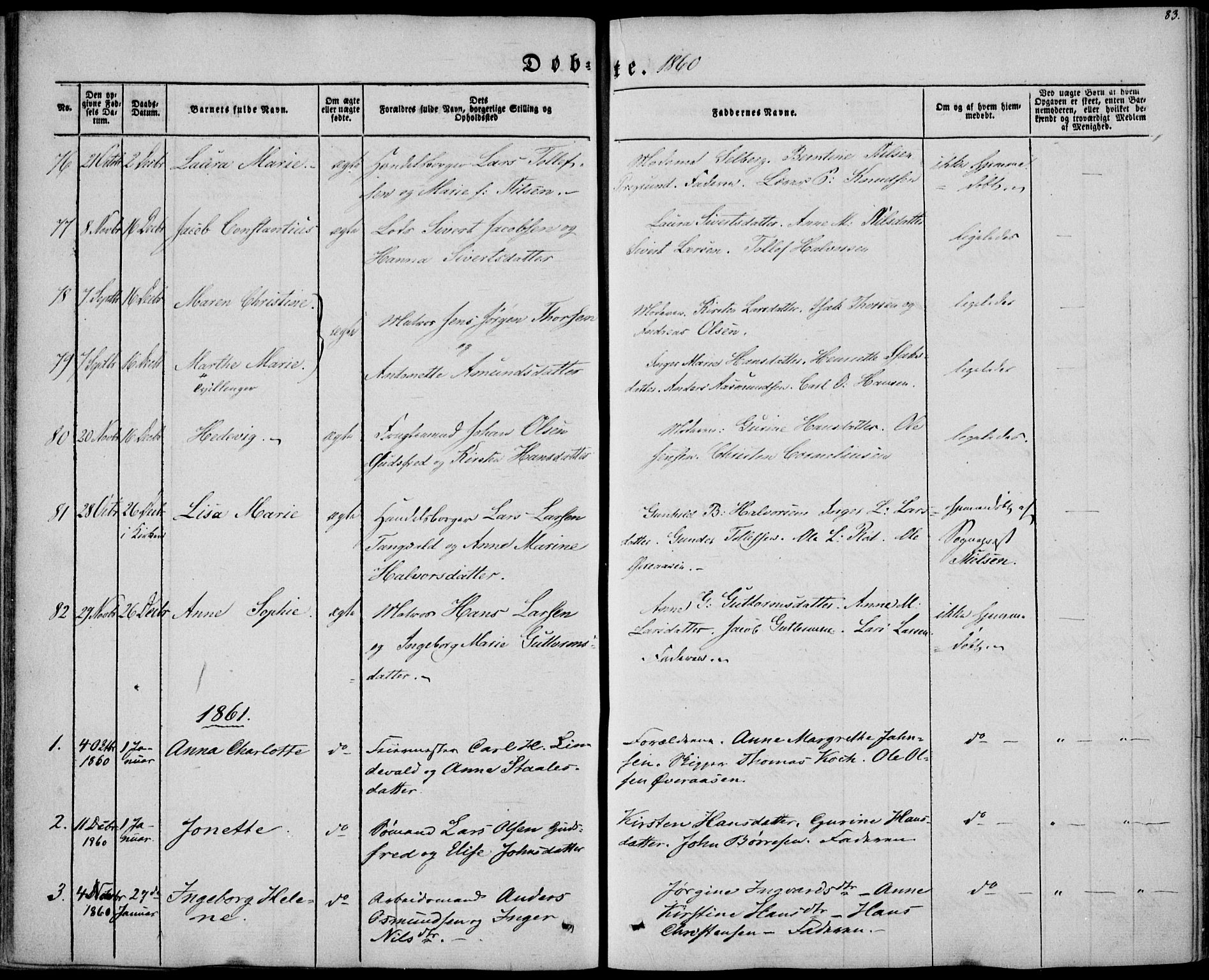 Brevik kirkebøker, AV/SAKO-A-255/F/Fa/L0005: Parish register (official) no. 5, 1847-1865, p. 83