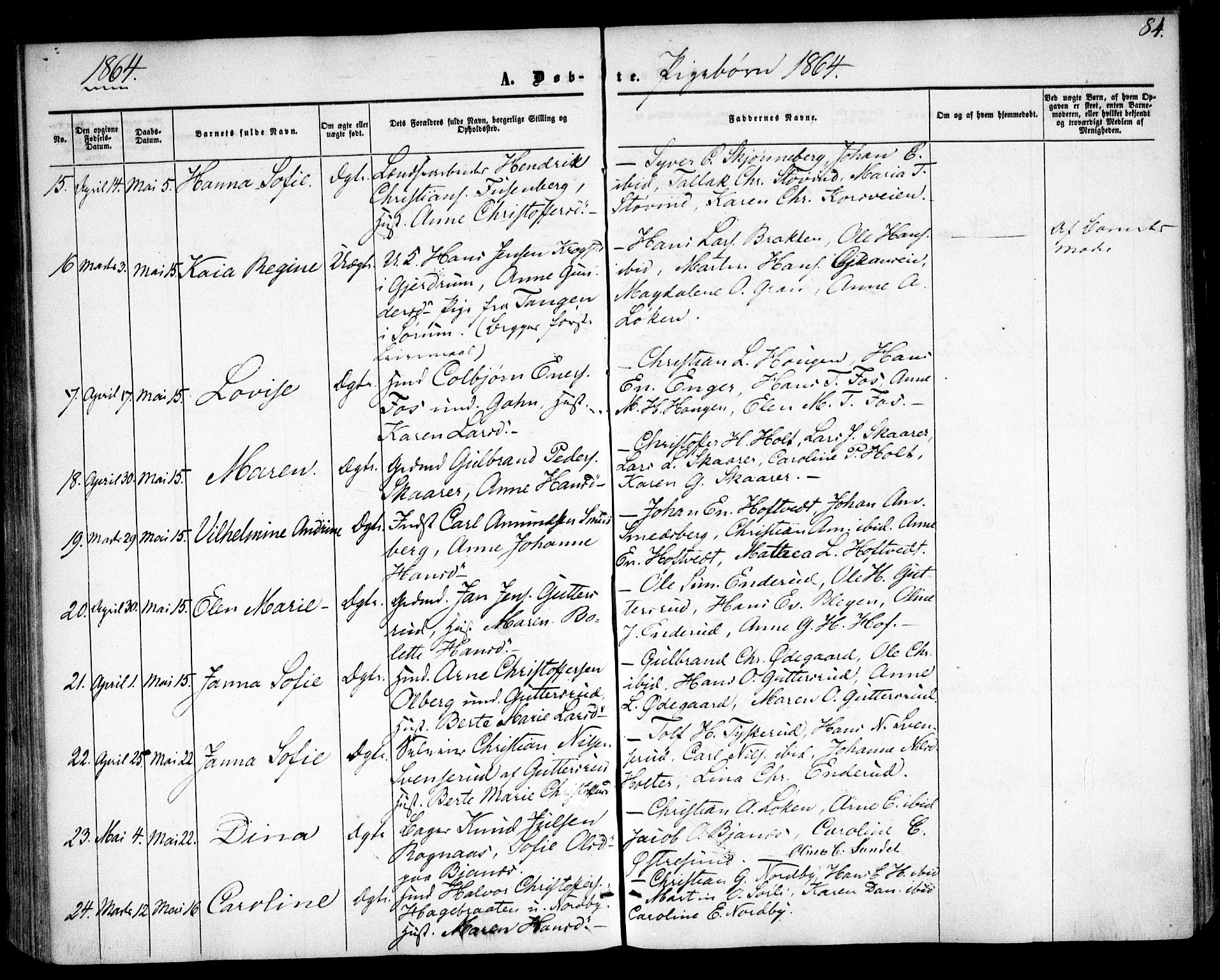 Fet prestekontor Kirkebøker, SAO/A-10370a/F/Fa/L0011: Parish register (official) no. I 11, 1857-1866, p. 84