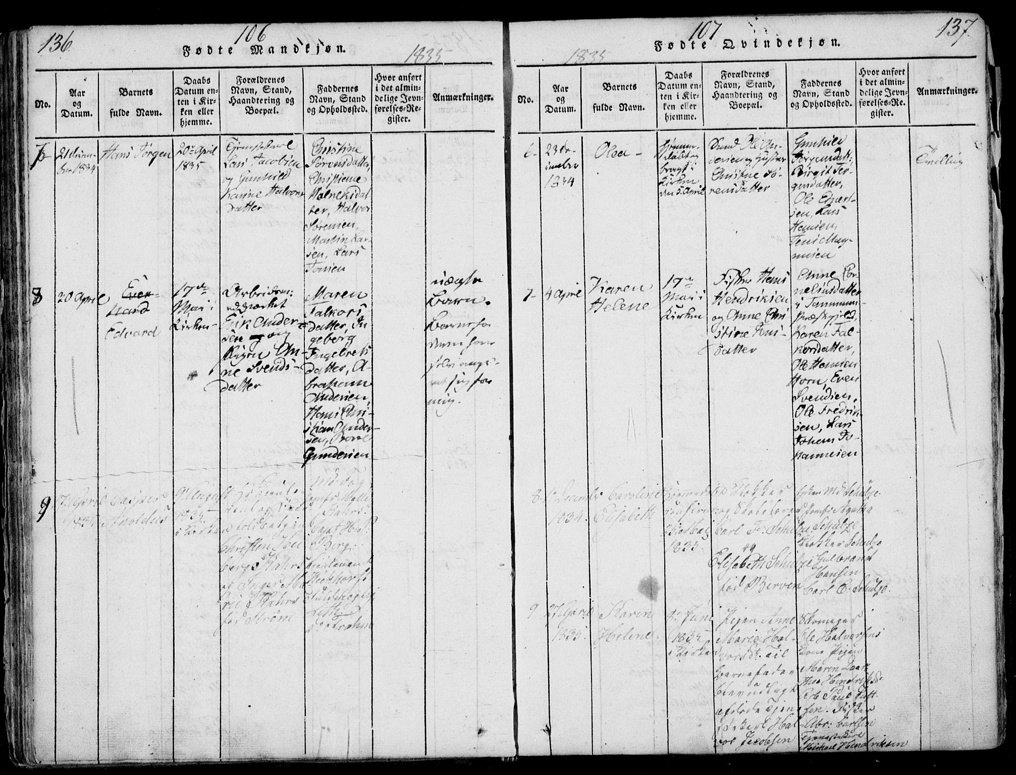 Larvik kirkebøker, AV/SAKO-A-352/F/Fb/L0002: Parish register (official) no. II 2, 1818-1842, p. 136-137