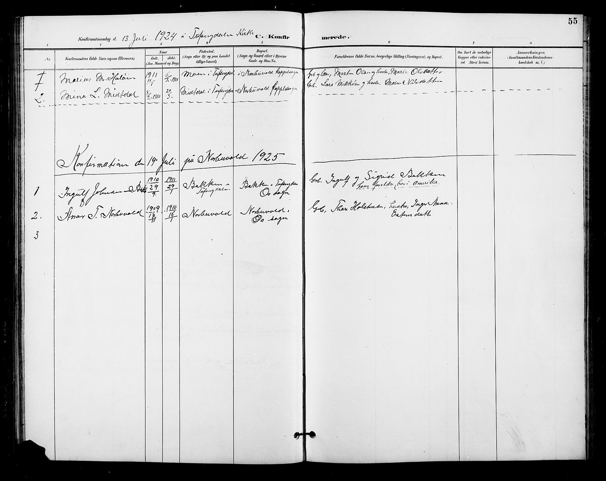 Tolga prestekontor, AV/SAH-PREST-062/L/L0011: Parish register (copy) no. 11, 1894-1925, p. 55