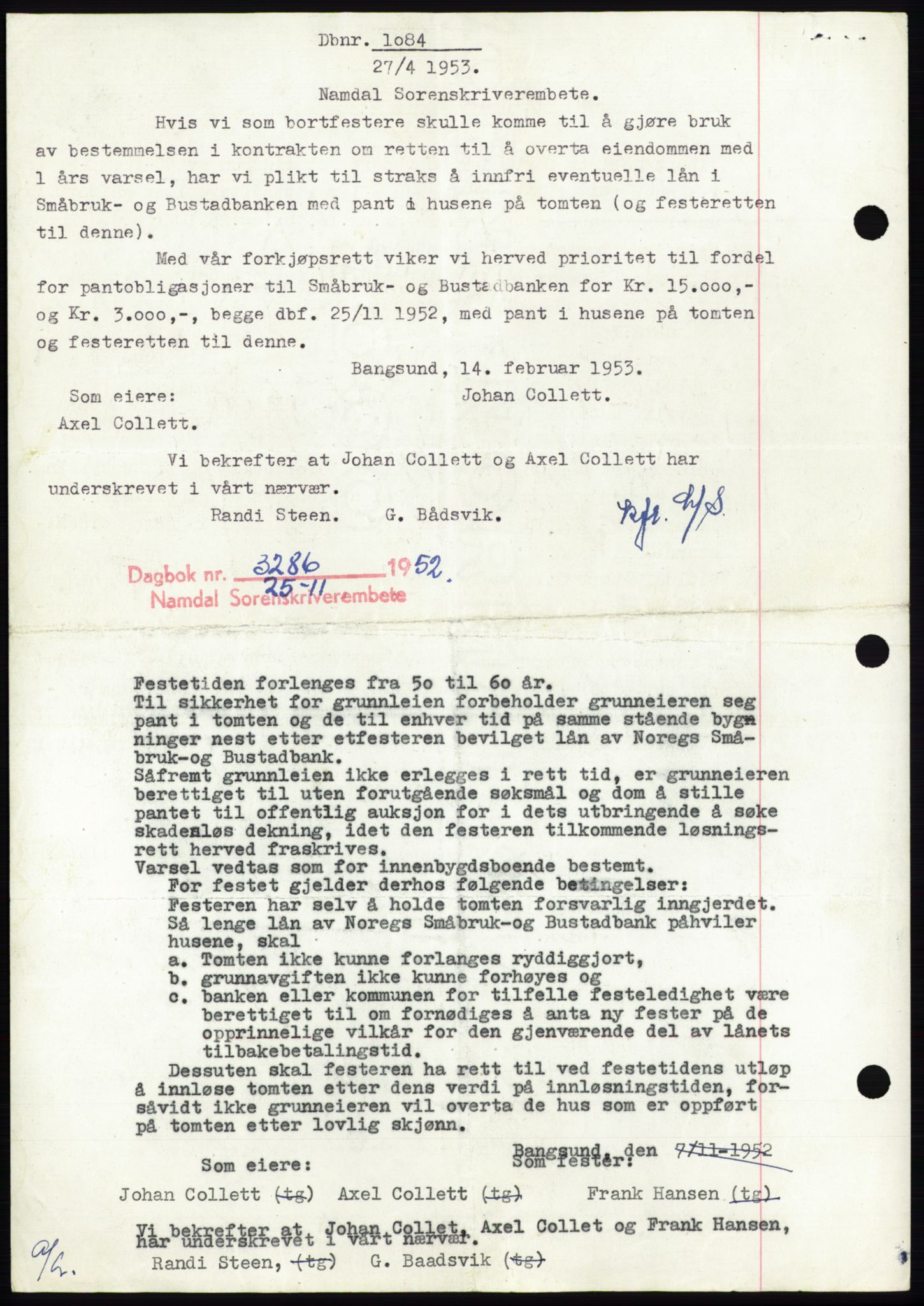 Namdal sorenskriveri, SAT/A-4133/1/2/2C: Mortgage book no. -, 1944-1945, Diary no: : 3286/1944