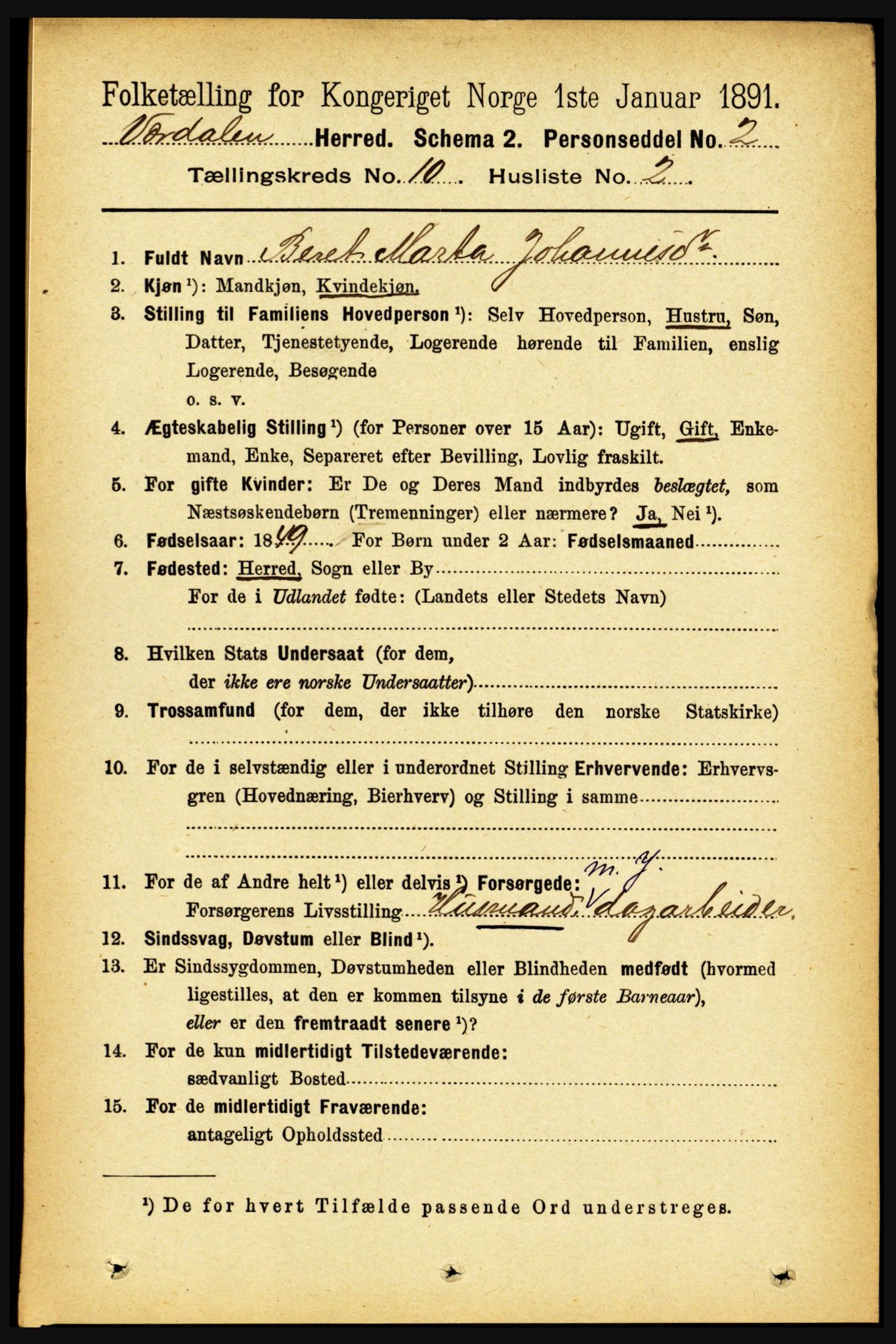 RA, 1891 census for 1721 Verdal, 1891, p. 5595