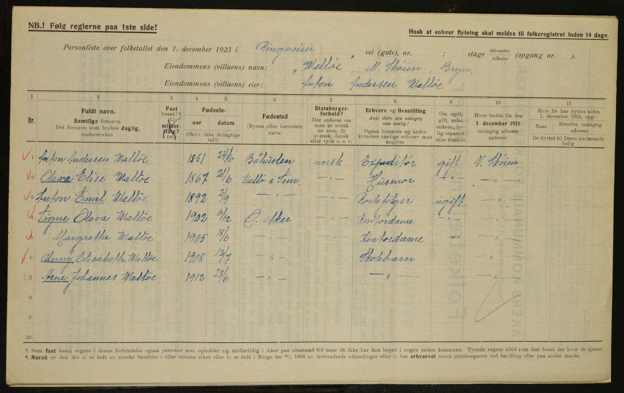 , Municipal Census 1923 for Aker, 1923, p. 29670