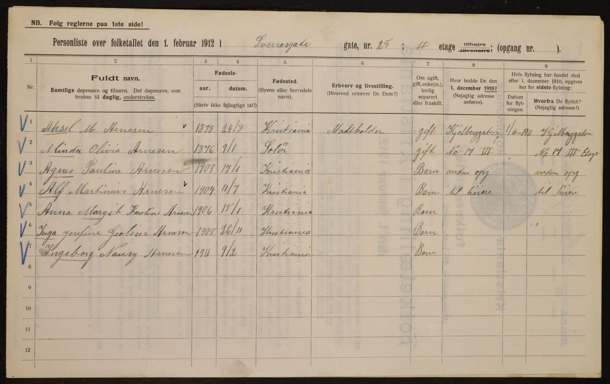 OBA, Municipal Census 1912 for Kristiania, 1912, p. 106122