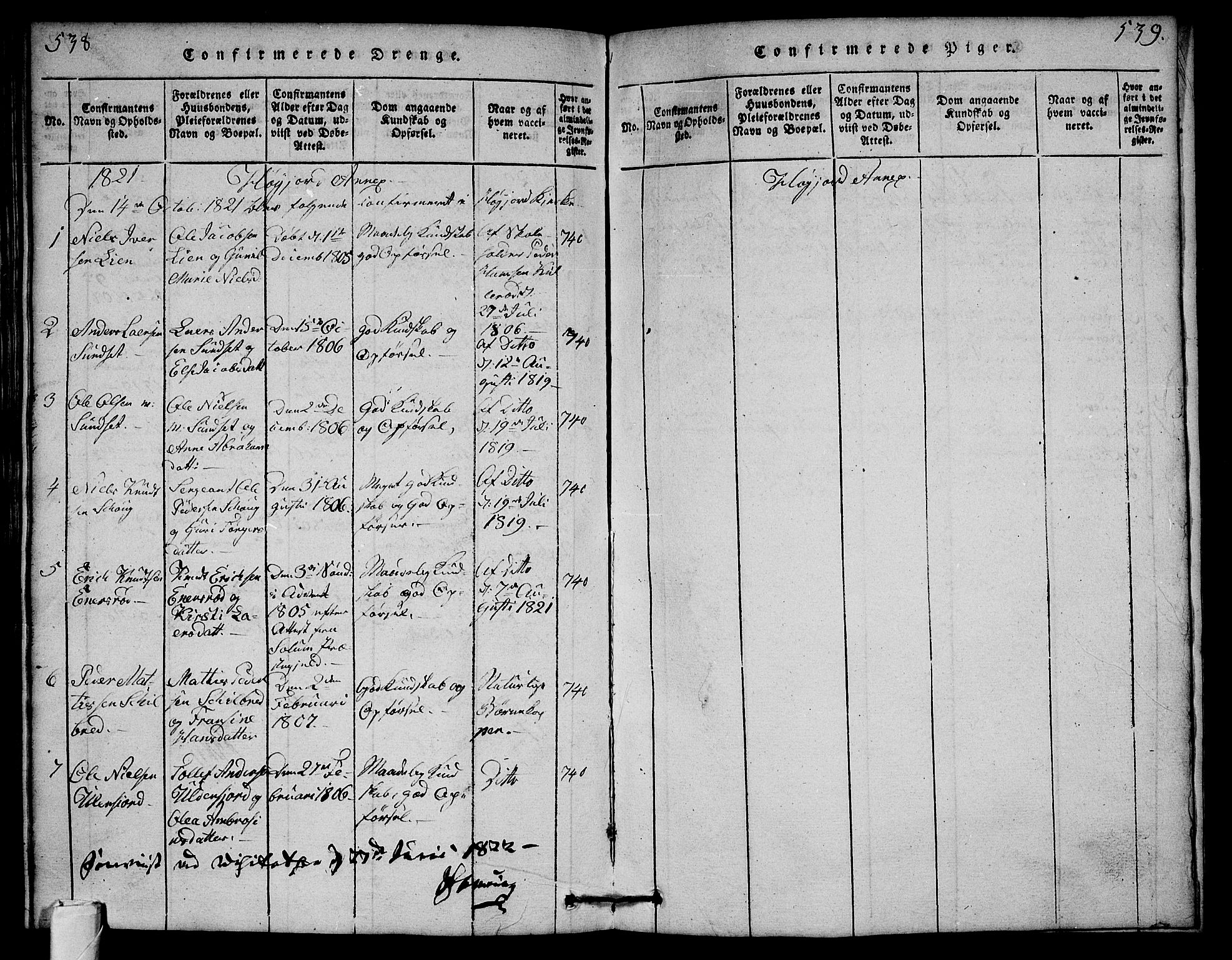 Andebu kirkebøker, SAKO/A-336/G/Ga/L0001: Parish register (copy) no. I 1 /2, 1815-1823, p. 538-539