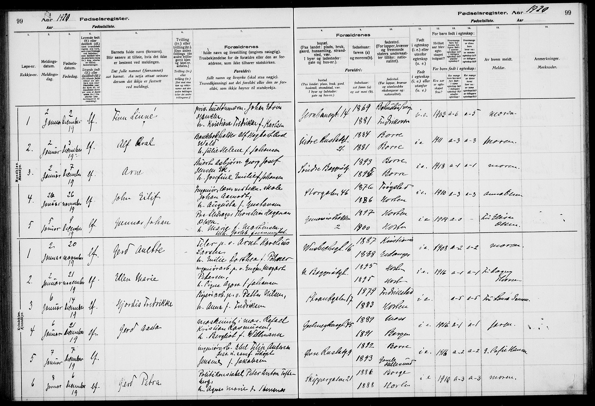 Horten kirkebøker, AV/SAKO-A-348/J/Ja/L0001: Birth register no. 1, 1916-1923, p. 99