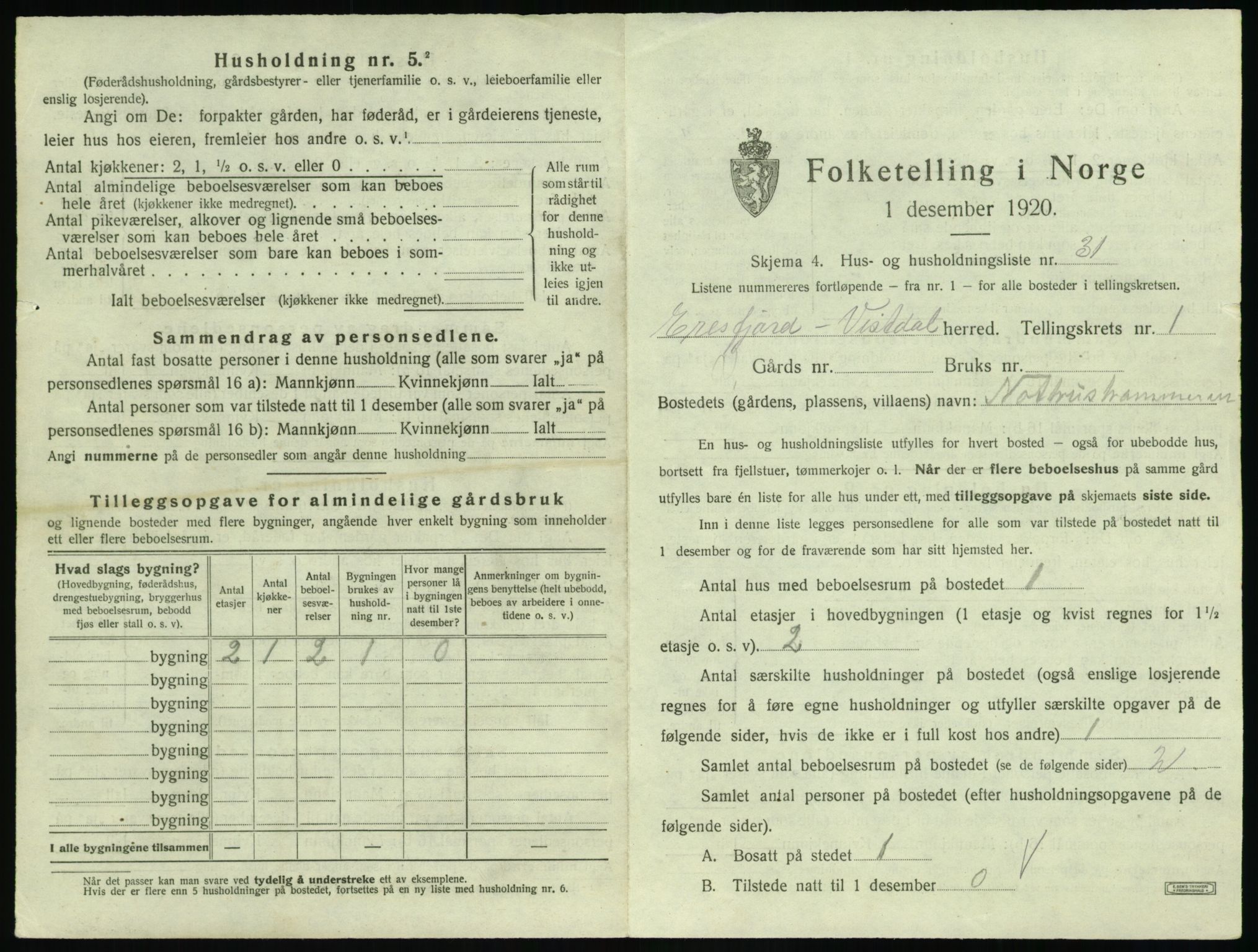 SAT, 1920 census for Eresfjord og Vistdal, 1920, p. 93