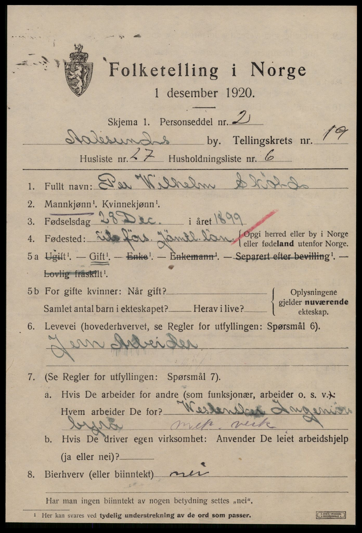 SAT, 1920 census for Ålesund, 1920, p. 36990