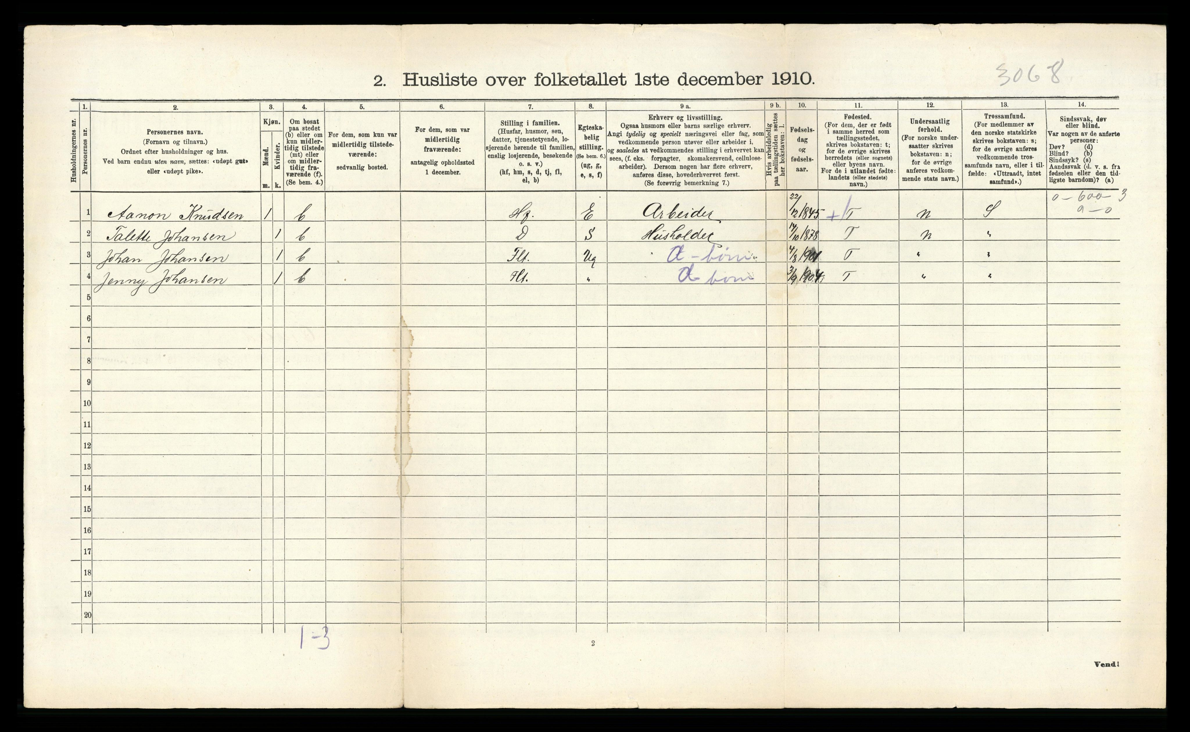 RA, 1910 census for Øyestad, 1910, p. 1181