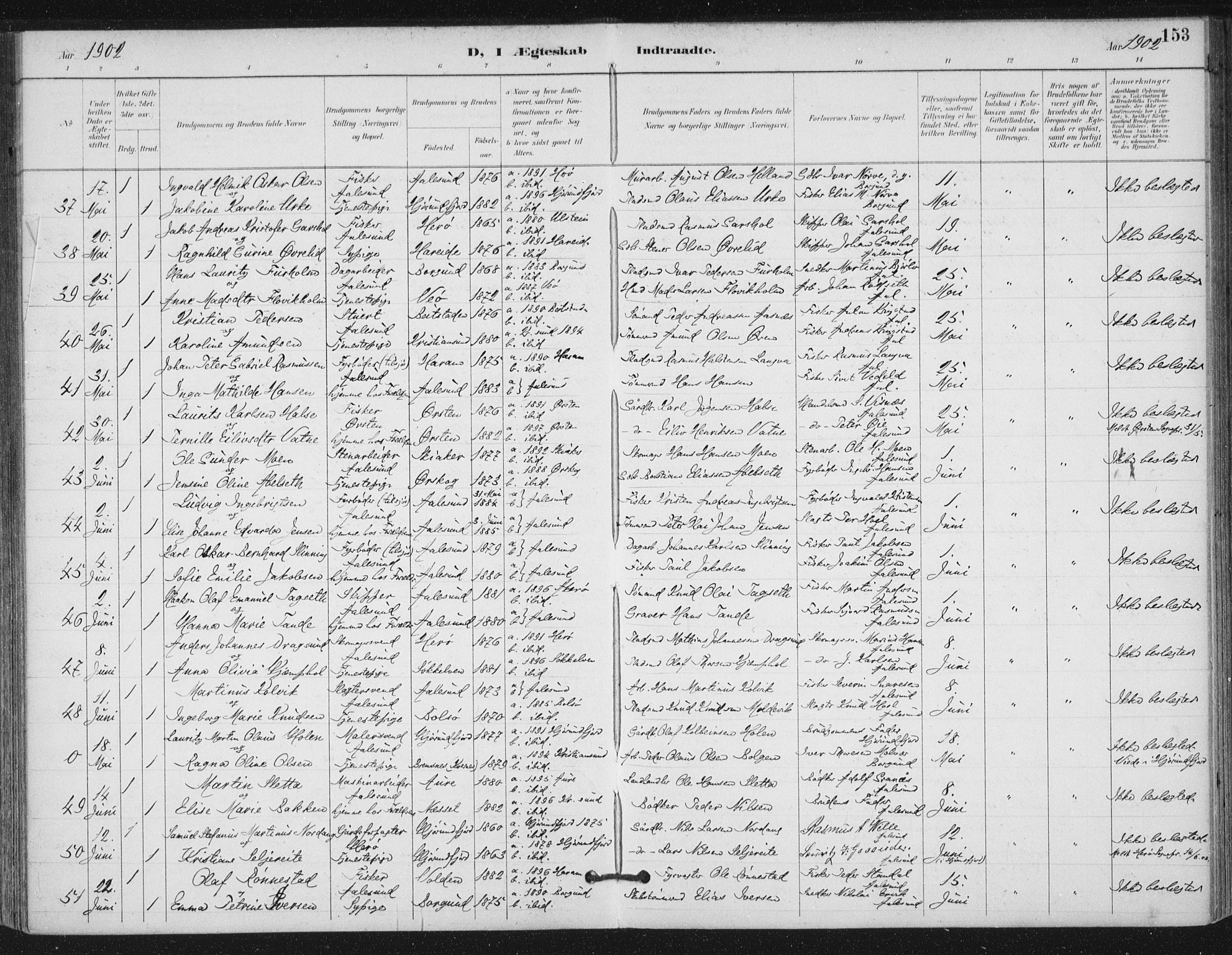 Ministerialprotokoller, klokkerbøker og fødselsregistre - Møre og Romsdal, SAT/A-1454/529/L0457: Parish register (official) no. 529A07, 1894-1903, p. 153