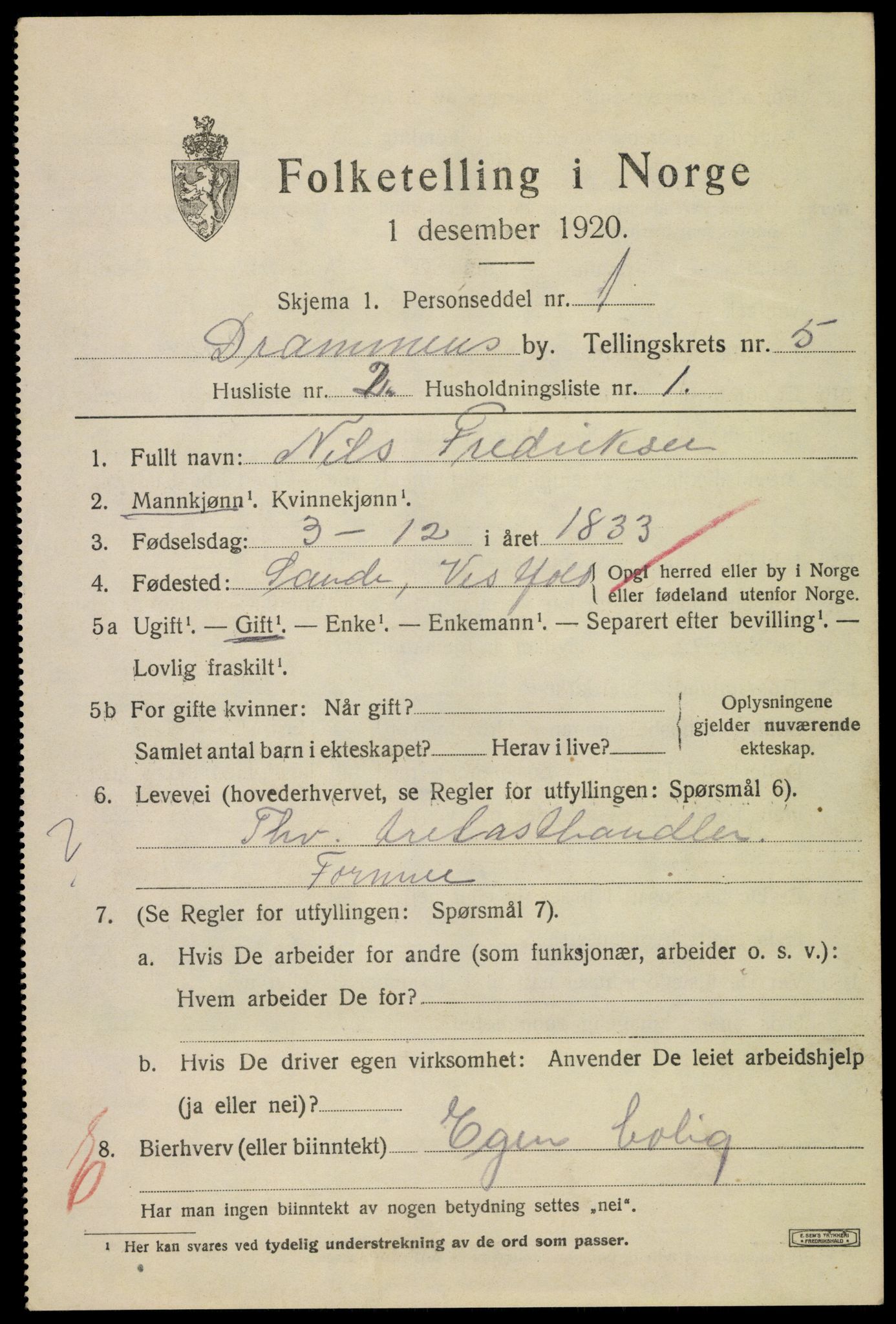 SAKO, 1920 census for Drammen, 1920, p. 36245