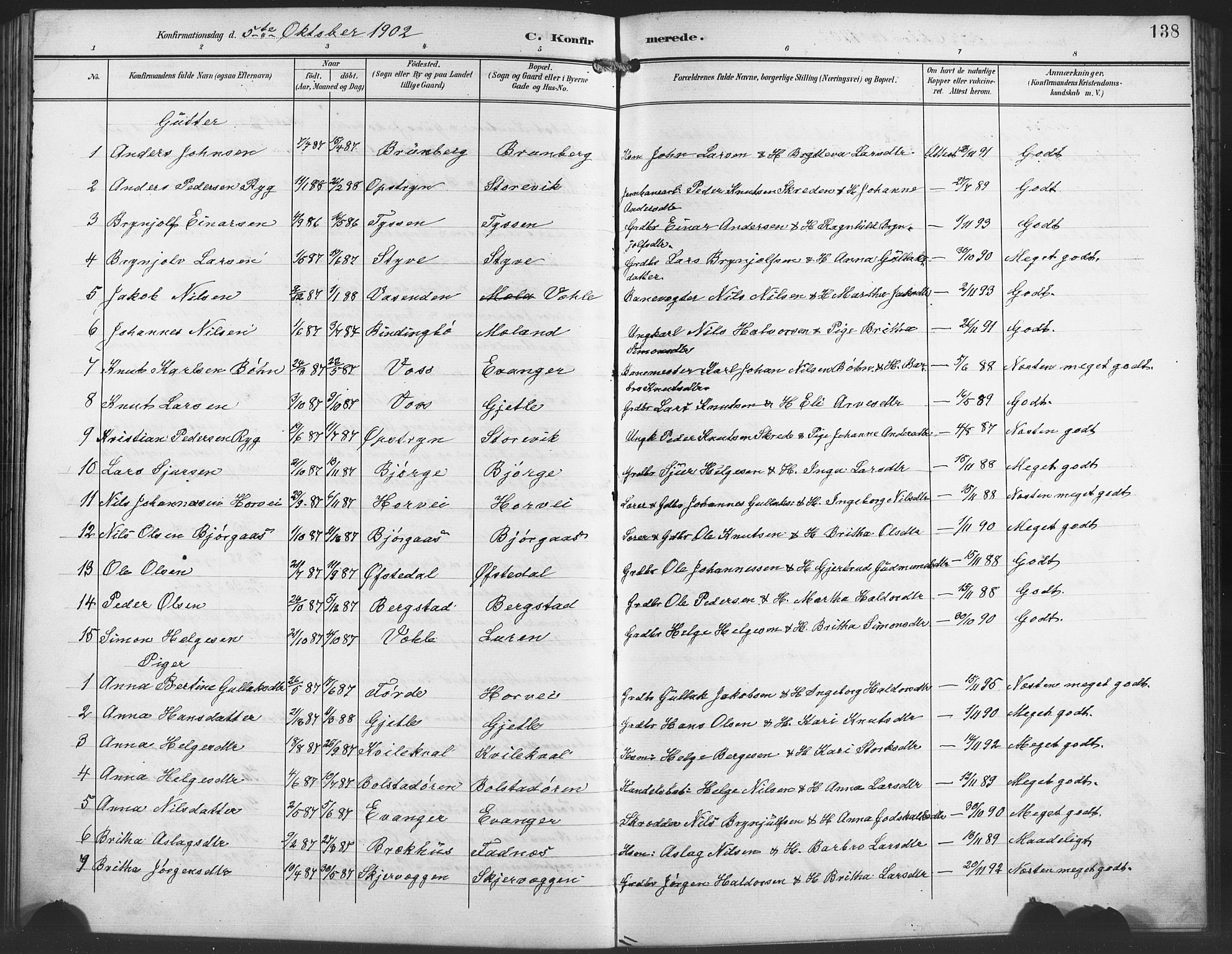 Evanger sokneprestembete, SAB/A-99924: Parish register (copy) no. A 5, 1897-1917, p. 138