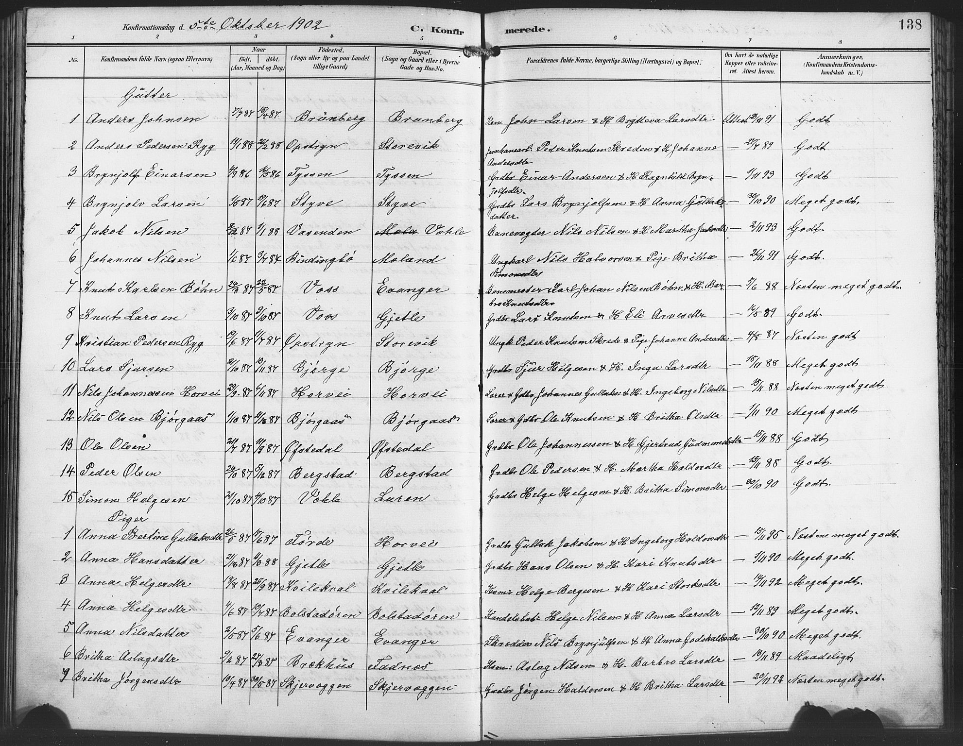 Evanger sokneprestembete, AV/SAB-A-99924: Parish register (copy) no. A 5, 1897-1917, p. 138