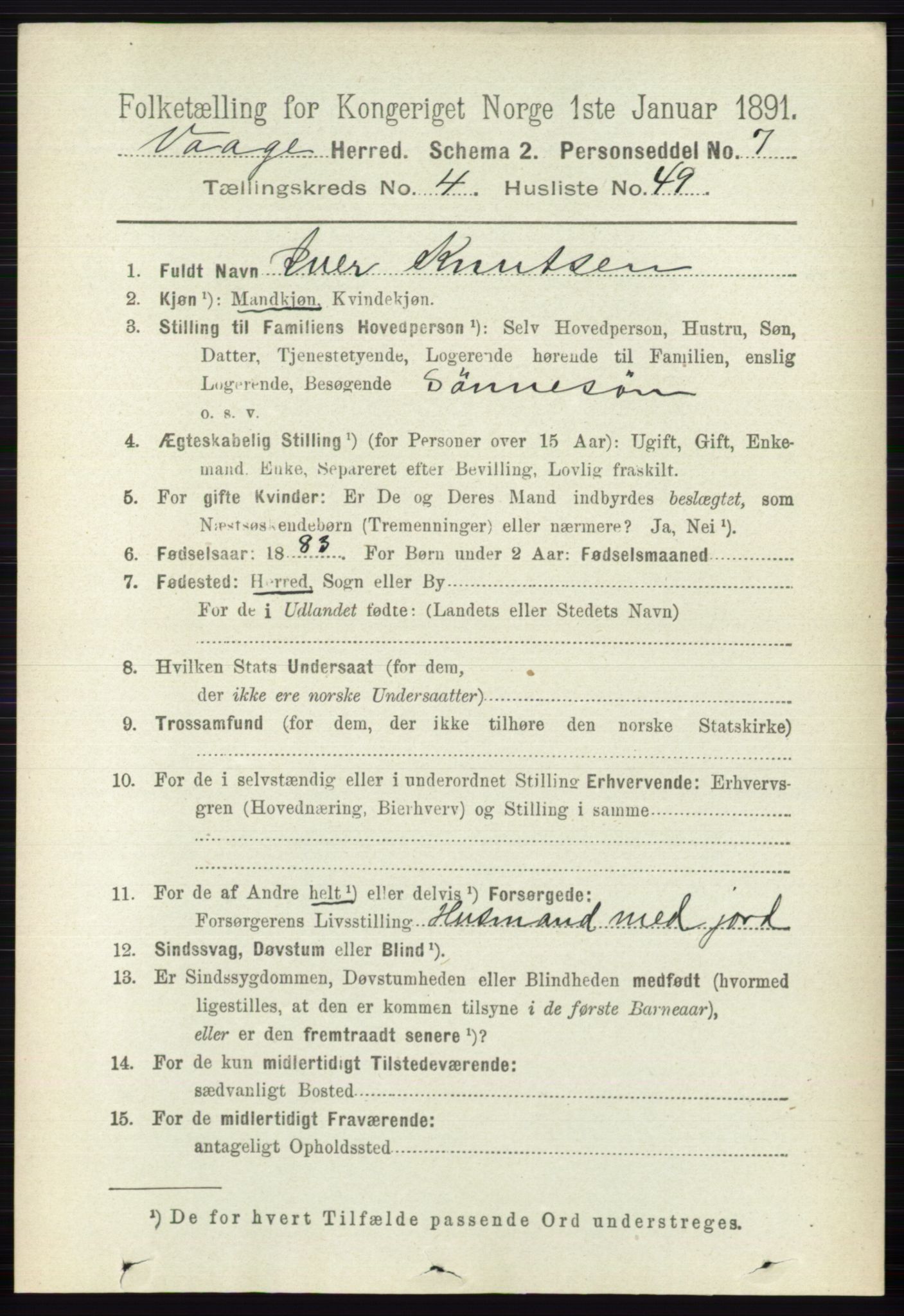 RA, 1891 census for 0515 Vågå, 1891, p. 3021