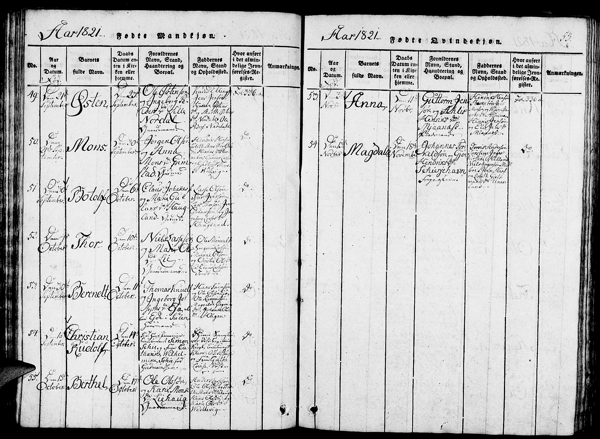 Gulen sokneprestembete, AV/SAB-A-80201/H/Haa/Haaa/L0018: Parish register (official) no. A 18, 1816-1825, p. 53